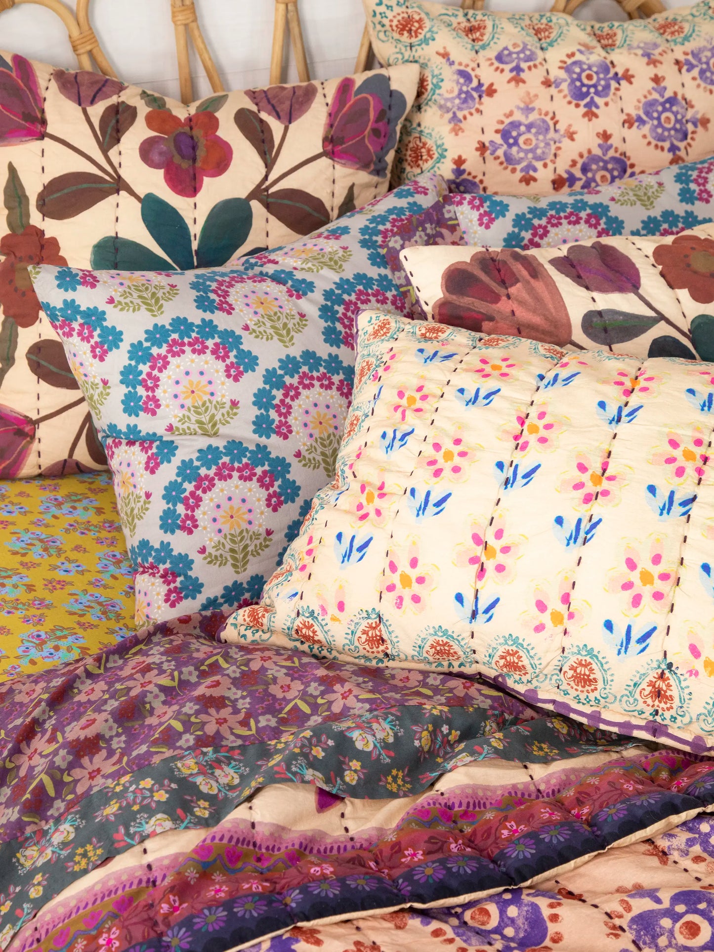 Bungalow Reversible Cotton Quilt - Jewel Garden