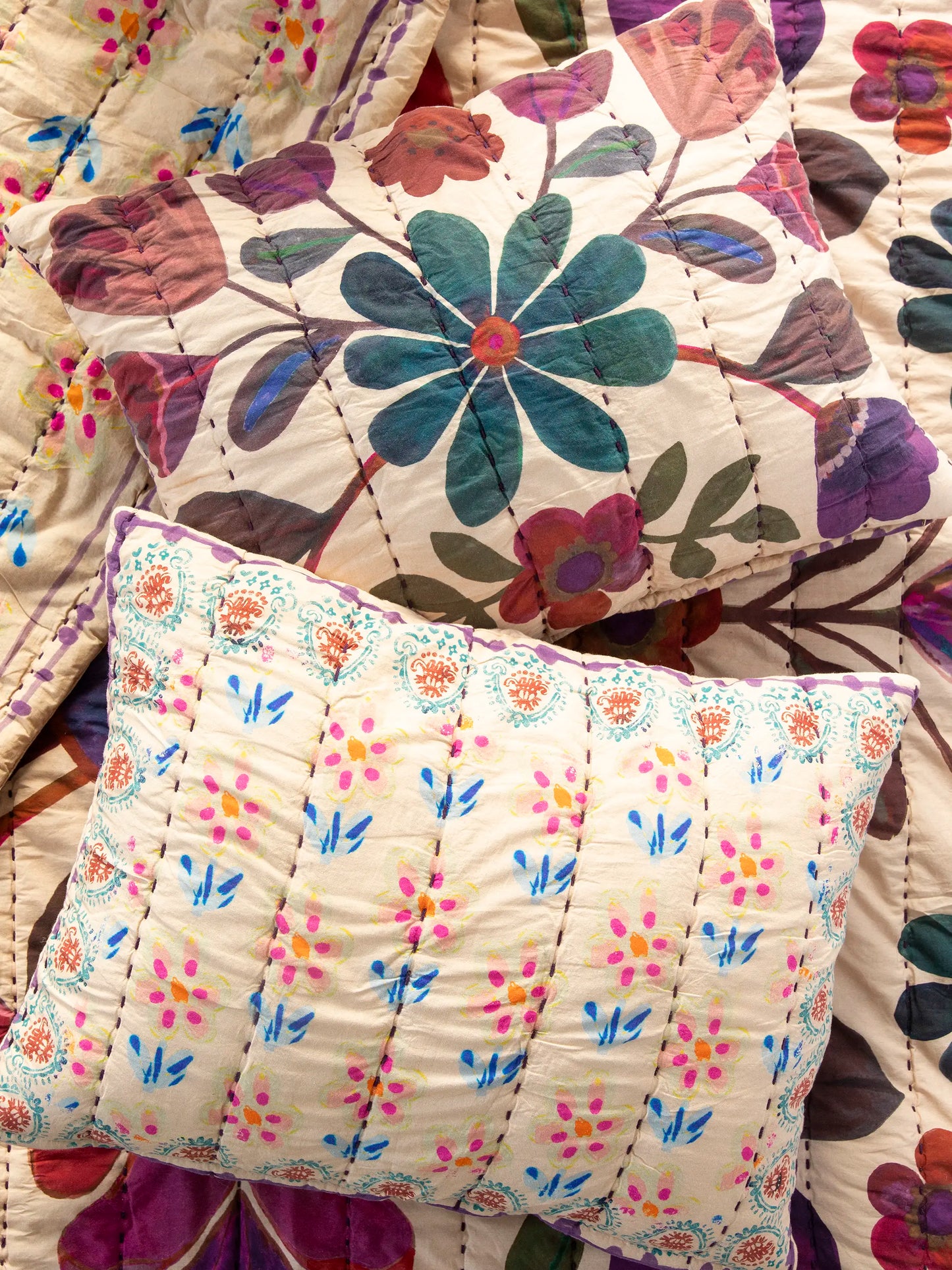 Bungalow Reversible Cotton Shams, Set of 2 - Jewel Garden