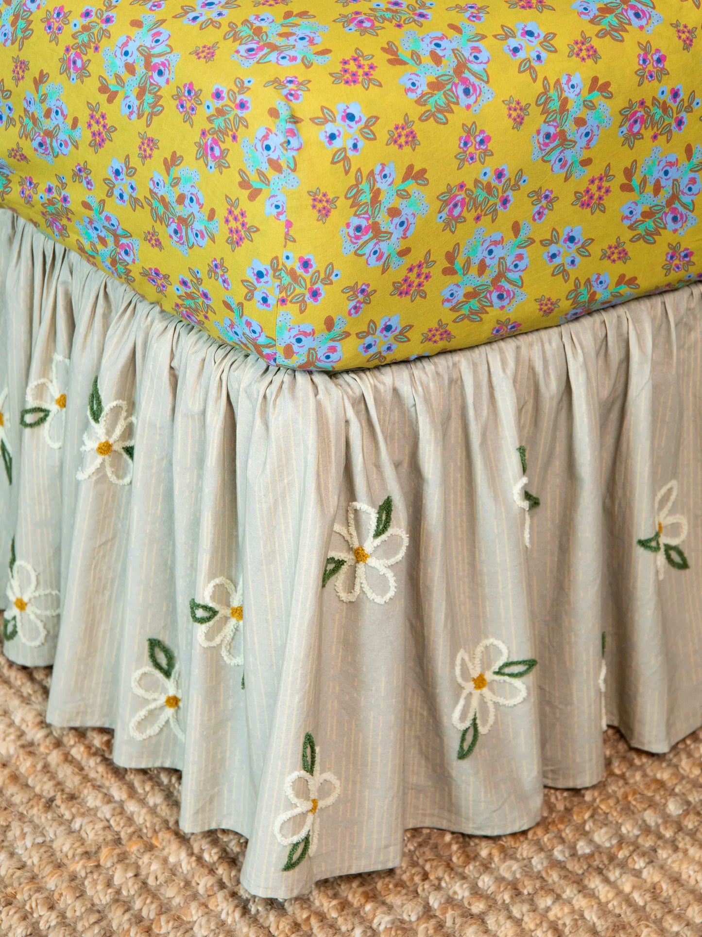 Goes With Everything Tufted Bed Skirt - Daisy Stripe