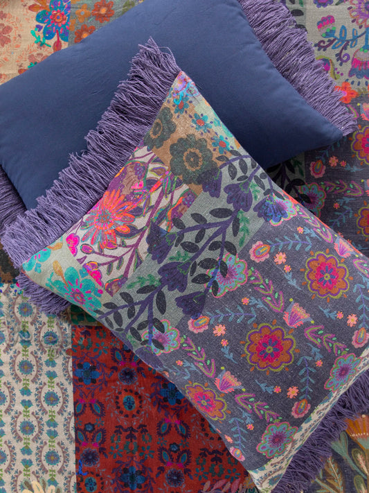 Boho Fringe Shams, Set of 2 - Blue Patchwork