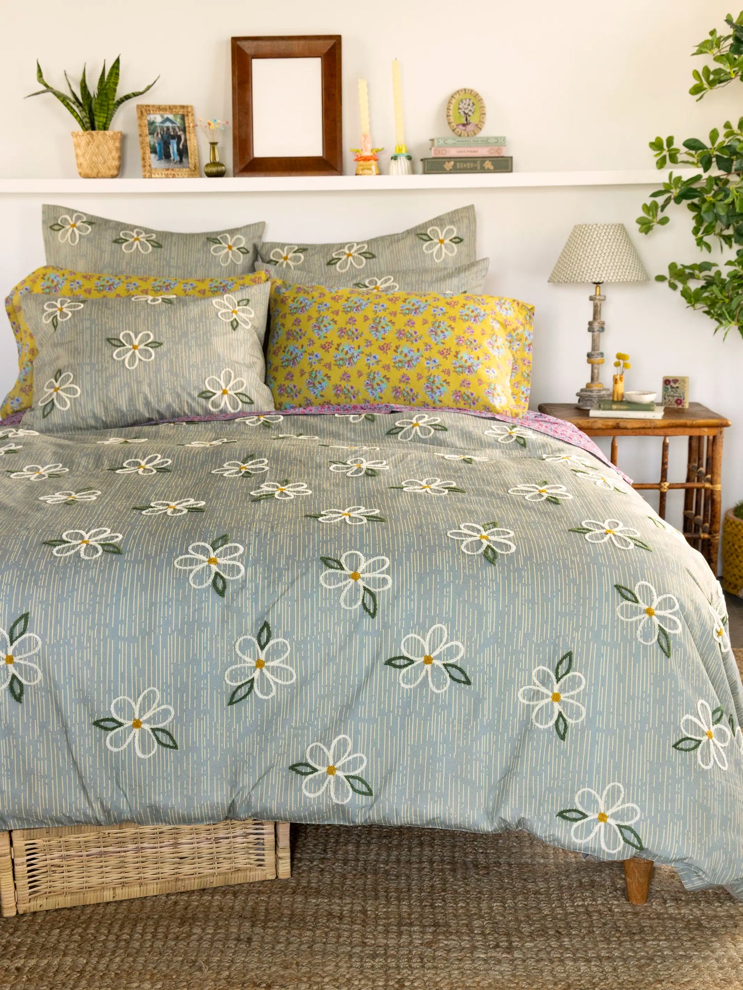 Catalina Cotton Duvet Cover - Daisy Stripe