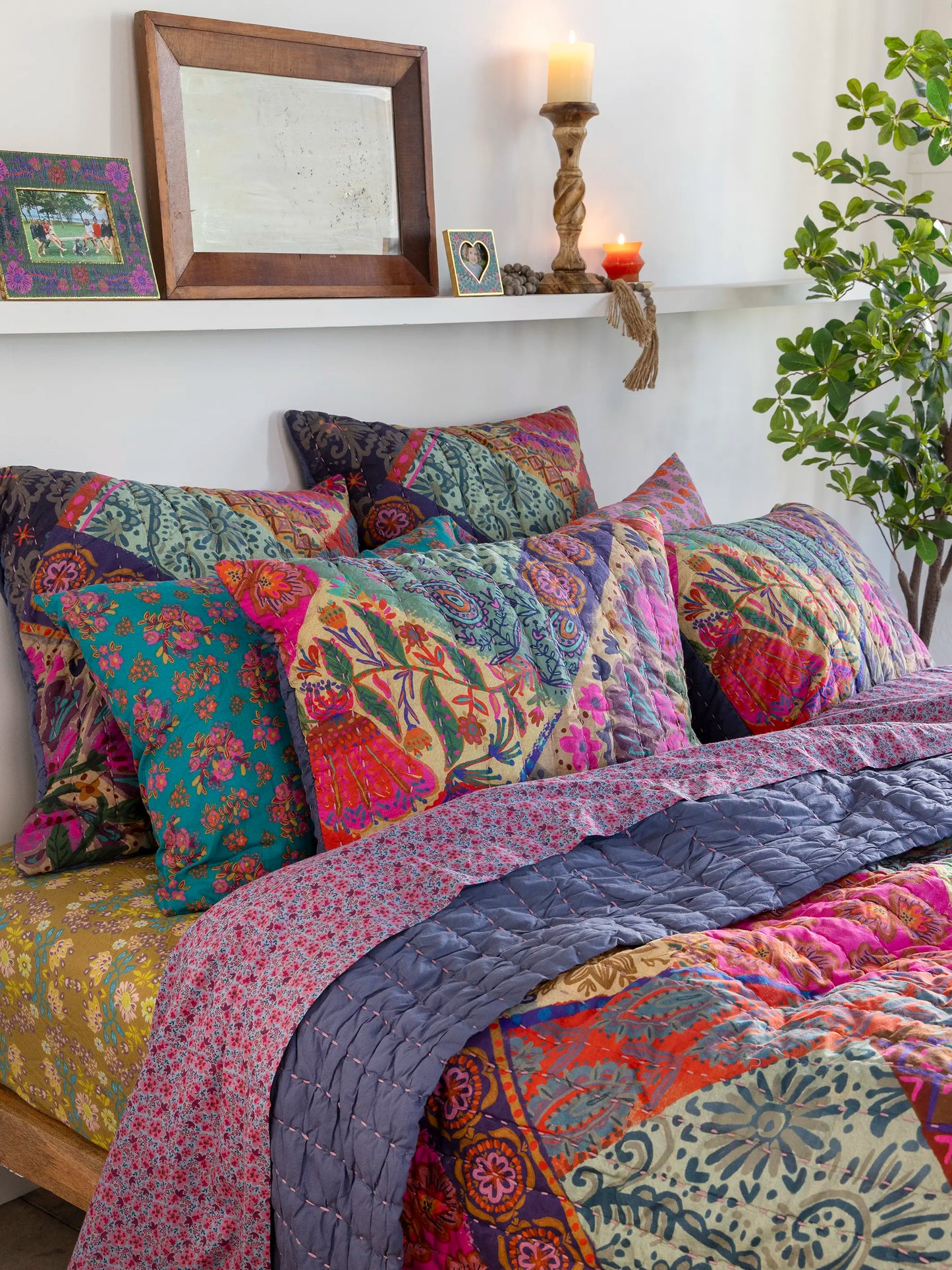 Bungalow Reversible Cotton Shams, Set of 2 - Boho Blooms Patchwork