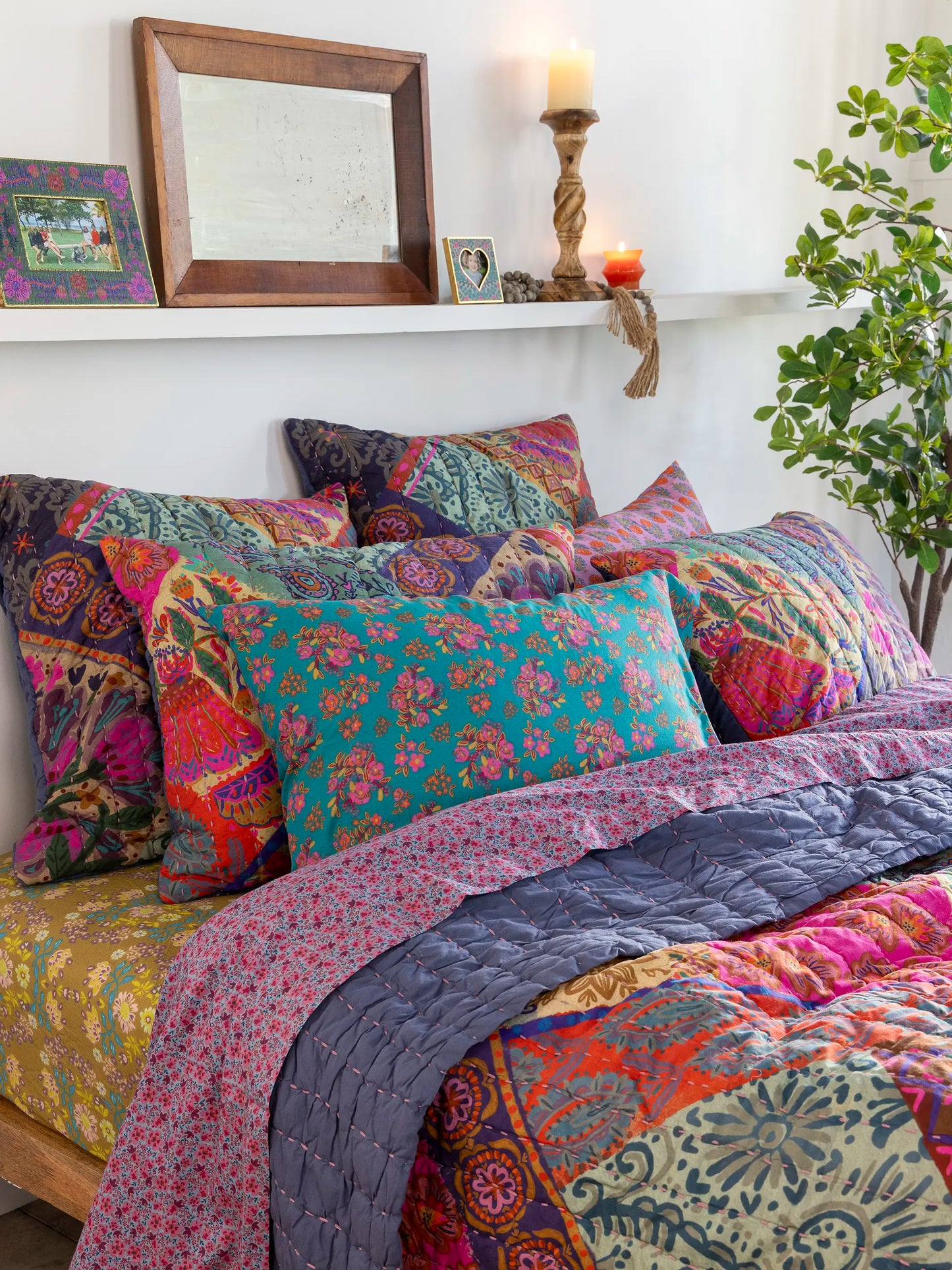 Mix & Match Cotton Pillowcase, Single - Teal Bouquet Blooms