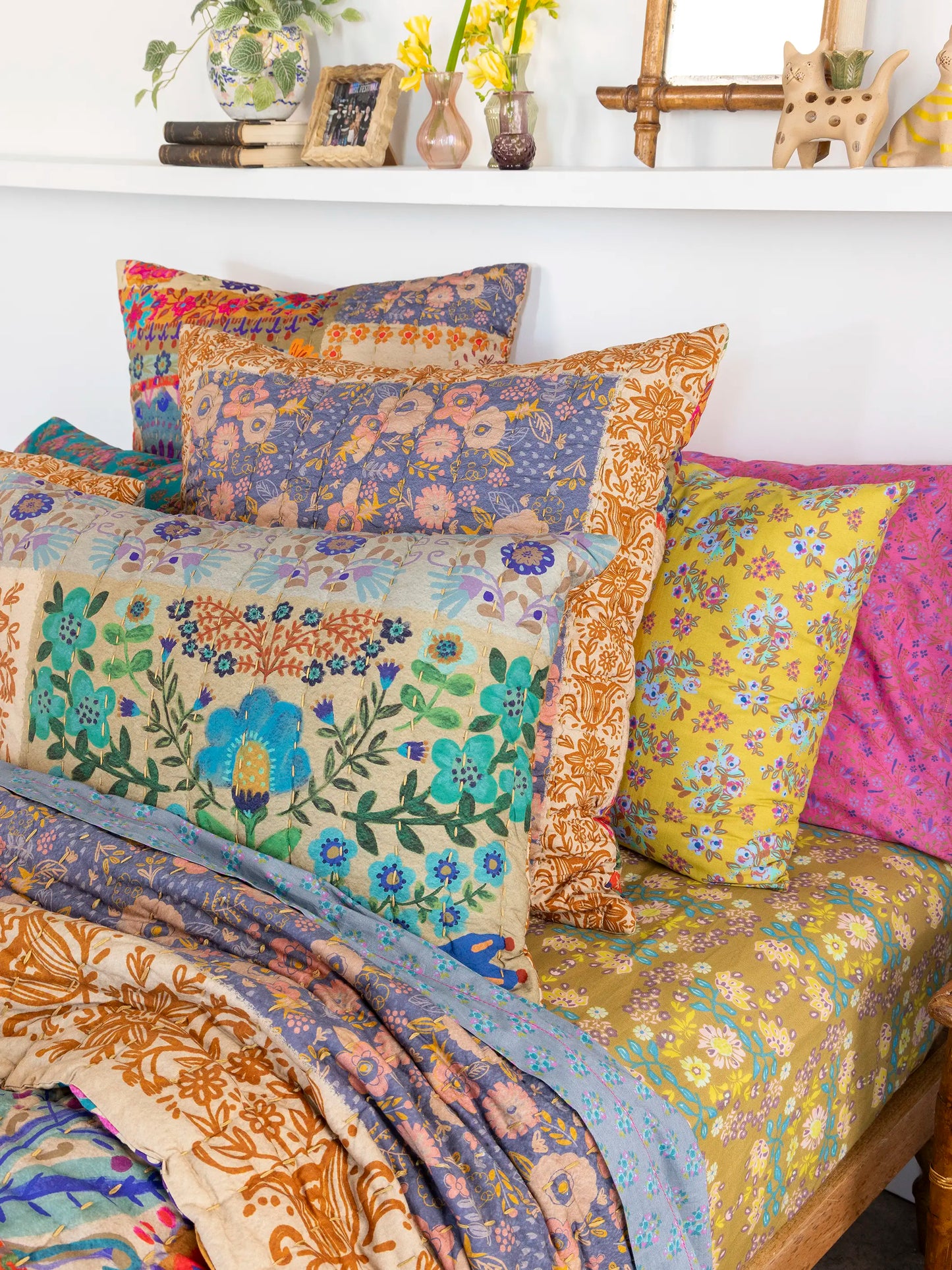 Bungalow Reversible Cotton Euro Sham - Mandala Folk Patchwork