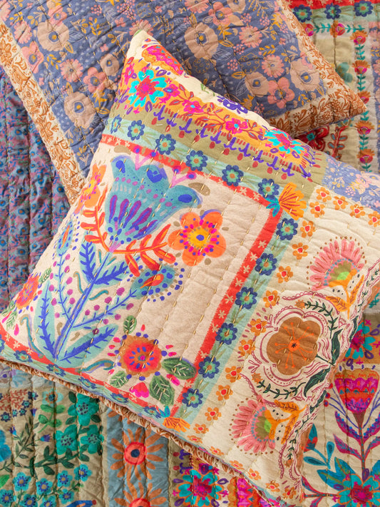 Bungalow Reversible Cotton Euro Sham - Mandala Folk Patchwork