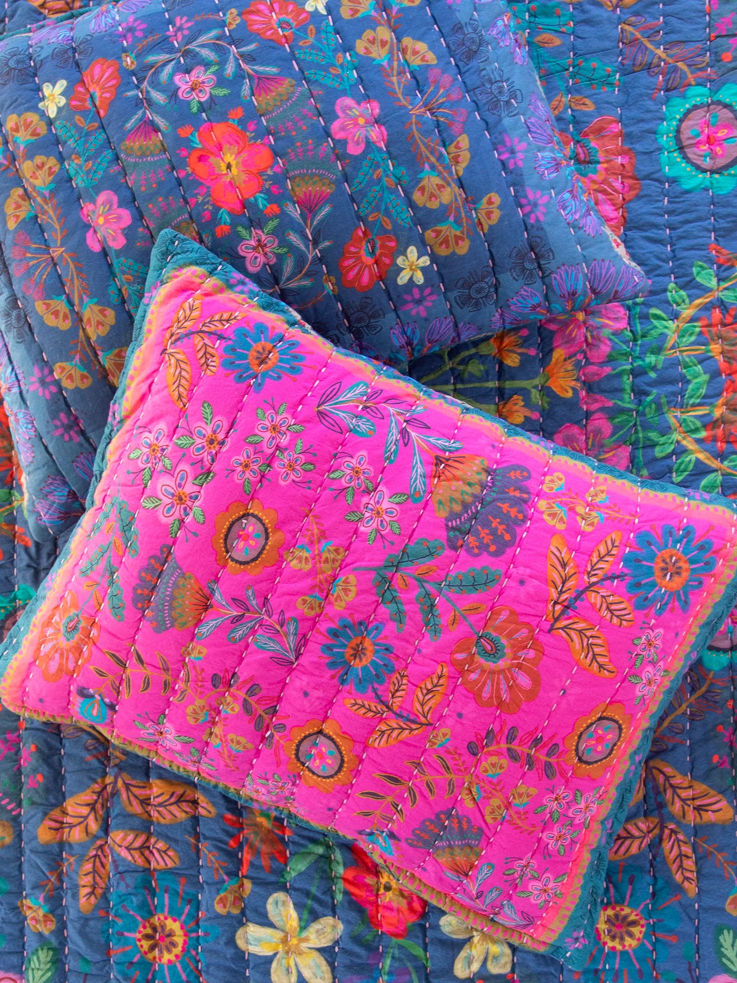 Bungalow Reversible Cotton Shams, Set of 2 - Magic Folk Garden