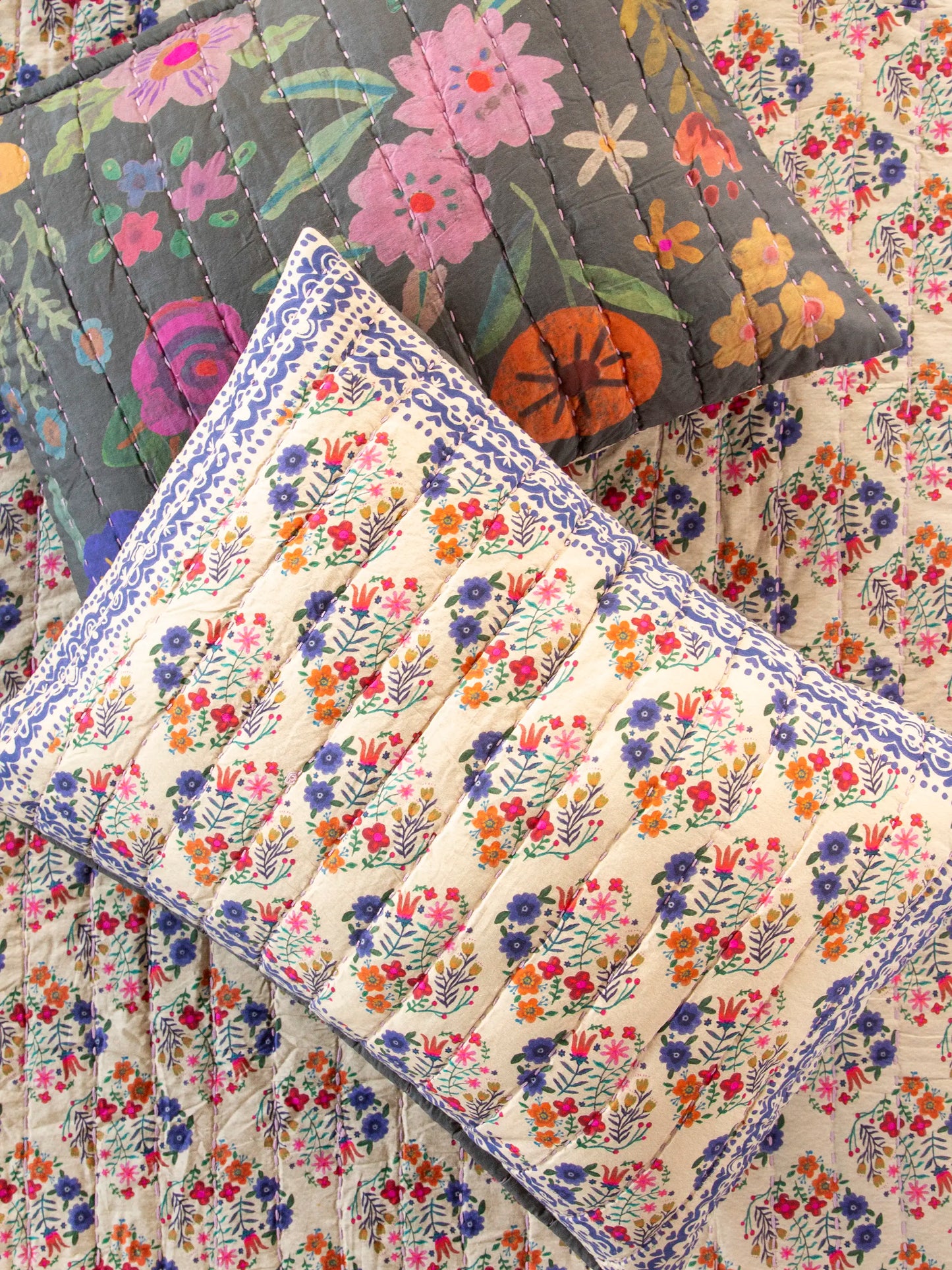 Bungalow Reversible Cotton Shams, Set of 2 - Boho Wildflower