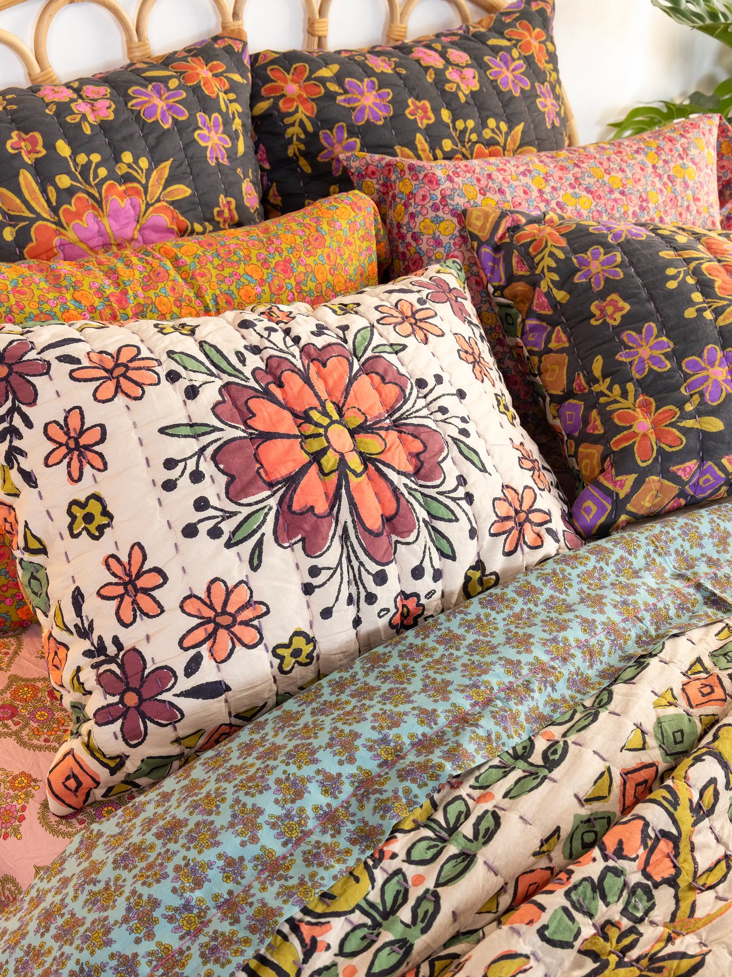 Bungalow Reversible Cotton Shams, Set of 2 - Blooming Bandana