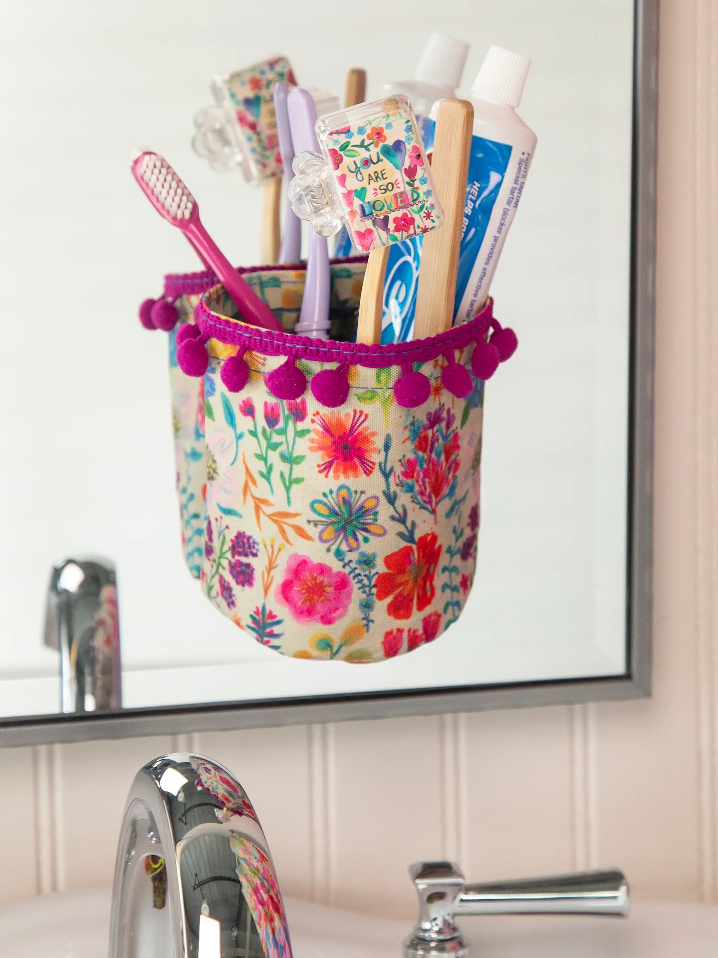 Suction Mounted Toothbrush Holder - Rainbow Garden Cream