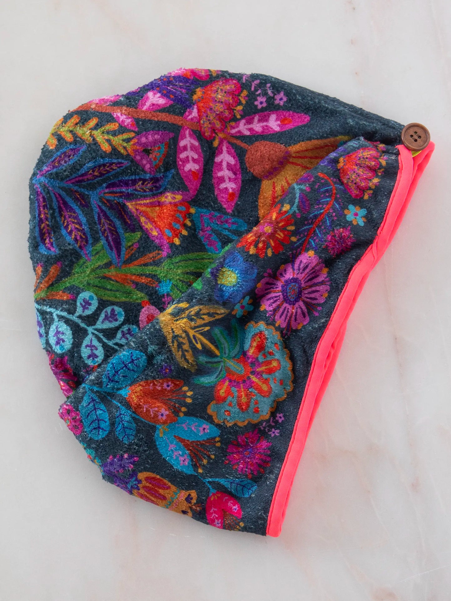 Microfiber Hair Towel Wrap - Charcoal Folk Flower