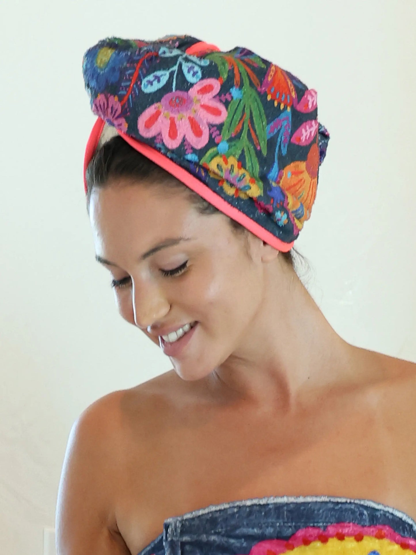 Microfiber Hair Towel Wrap - Charcoal Folk Flower