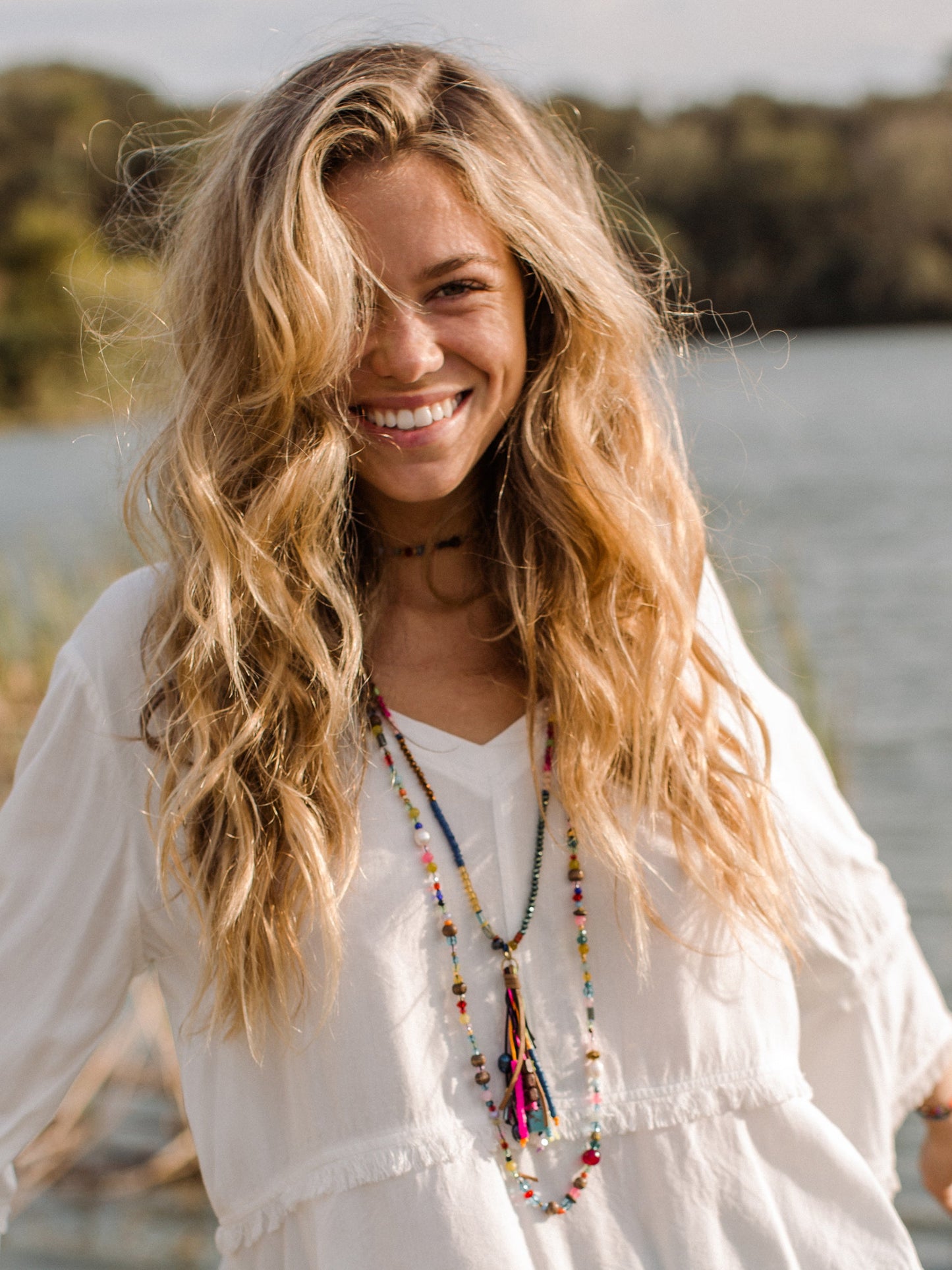 Boho Glass & Pearl Beaded Necklace - Multicolor