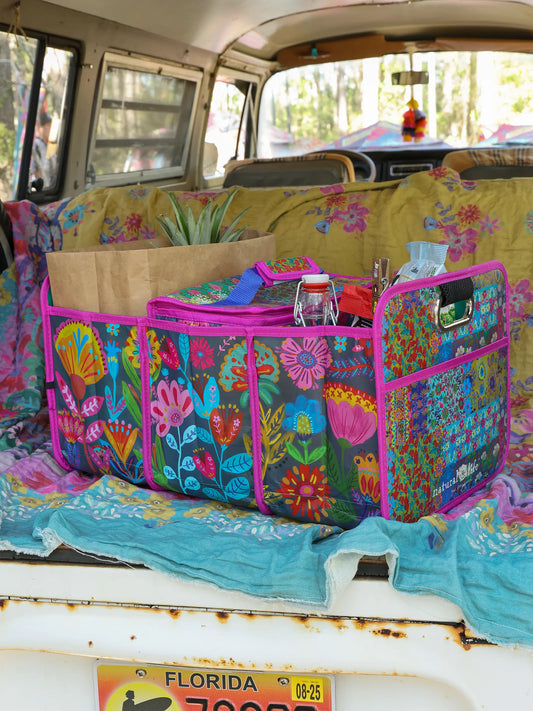 Car Trunk Organizer - Navy Folk Flower