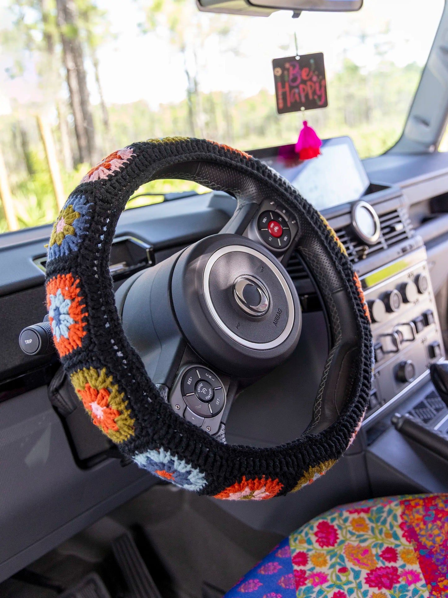 Crochet Steering Wheel Cover, 15" - Black