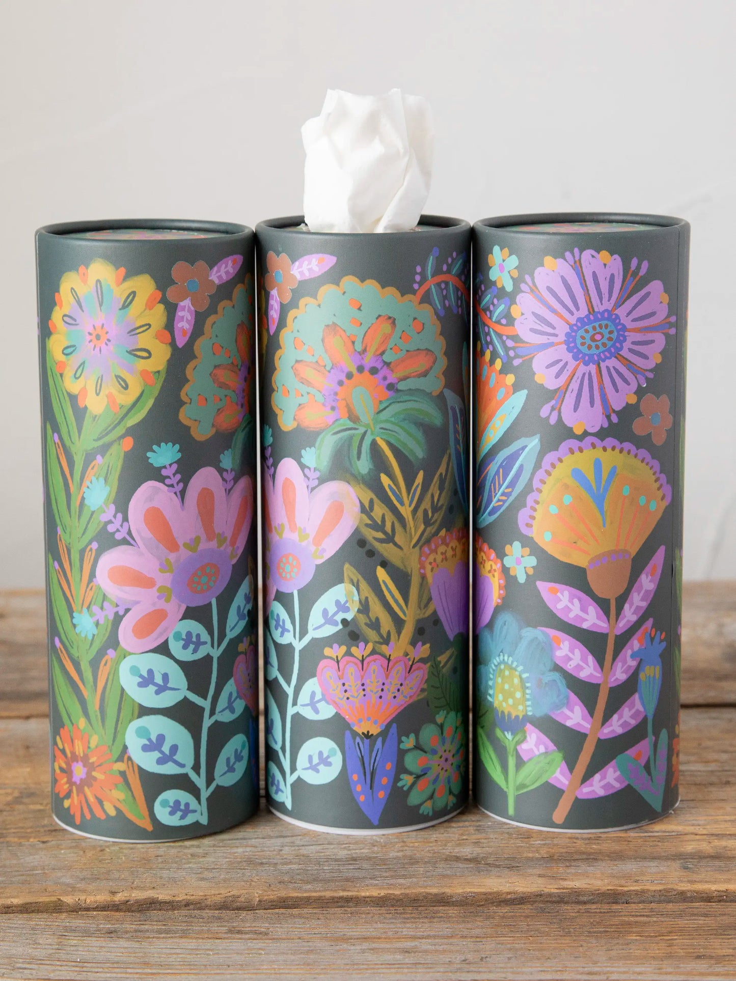 Car Tissues, Set of 3 - Navy Folk Flower
