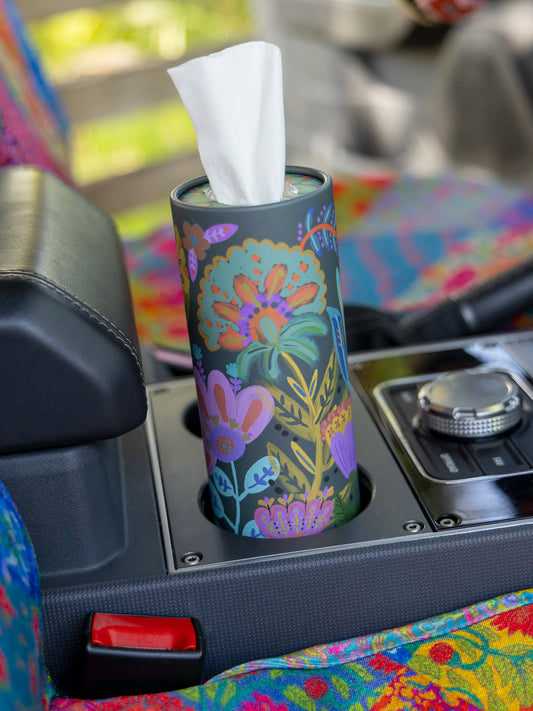Car Tissues, Set of 3 - Navy Folk Flower