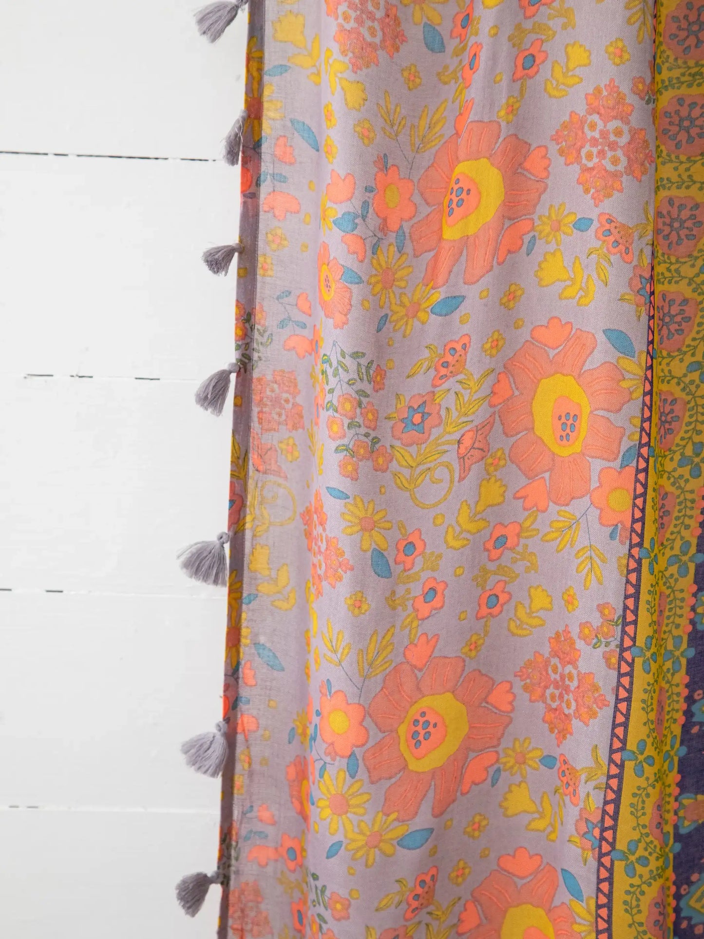 Printed Curtain Panel - Coral Pink Teal