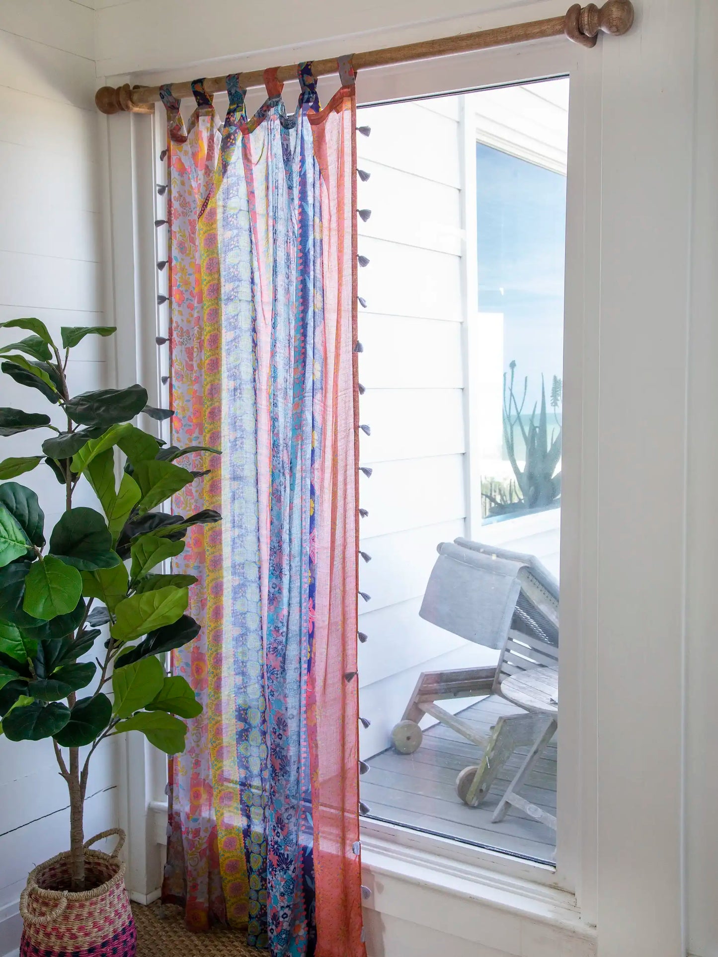 Printed Curtain Panel - Coral Pink Teal