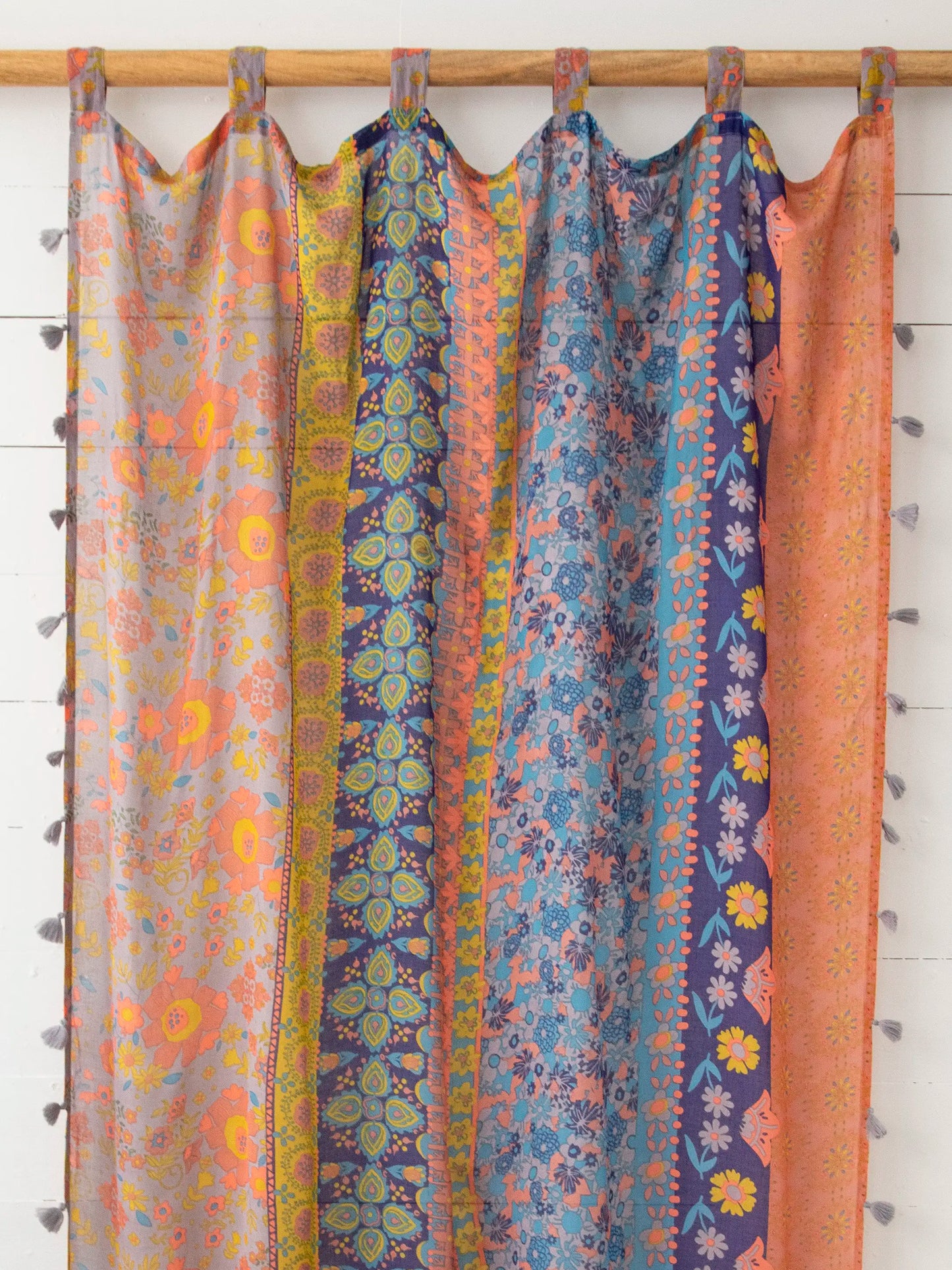 Printed Curtain Panel - Coral Pink Teal