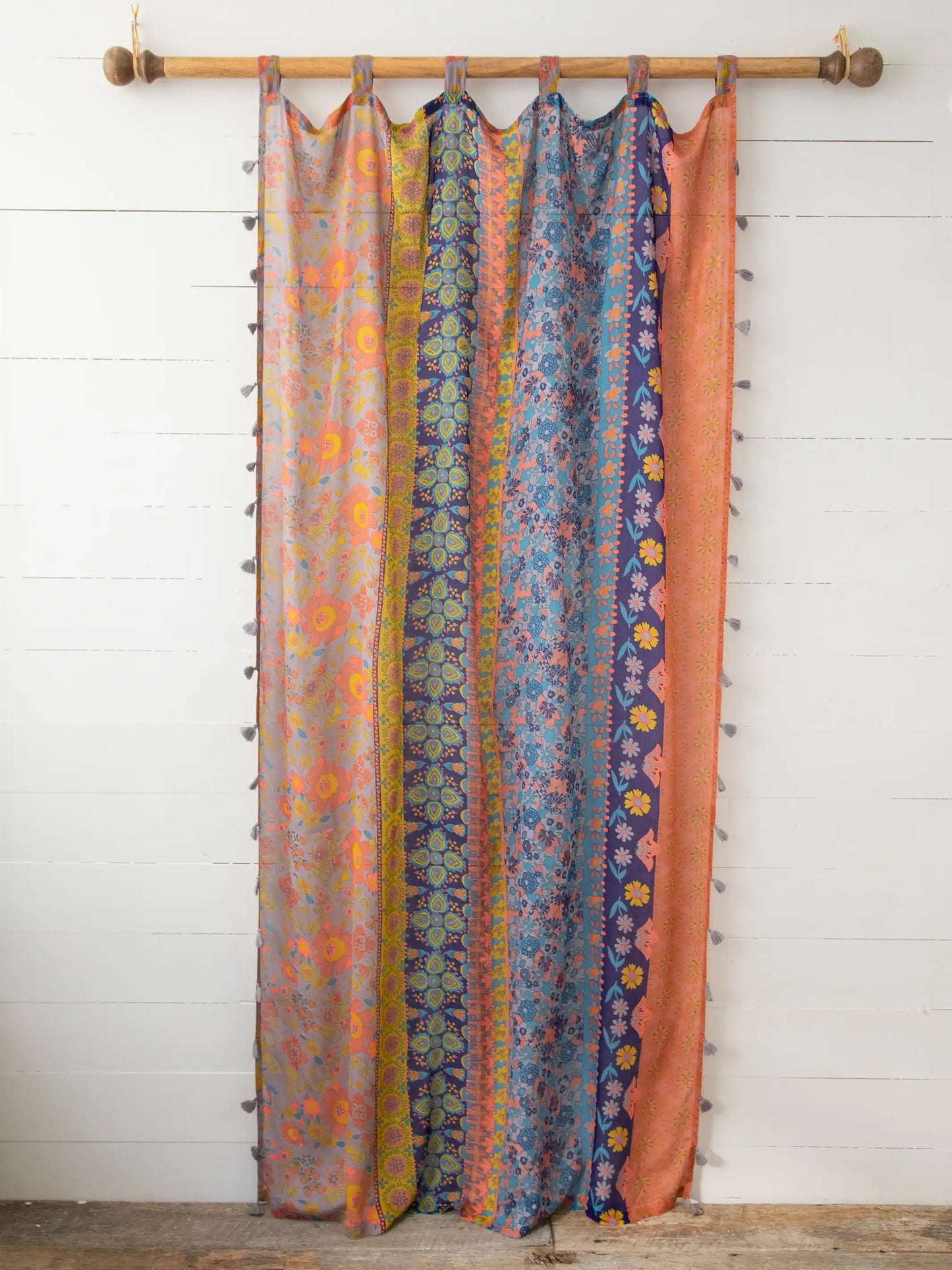 Printed Curtain Panel - Coral Pink Teal