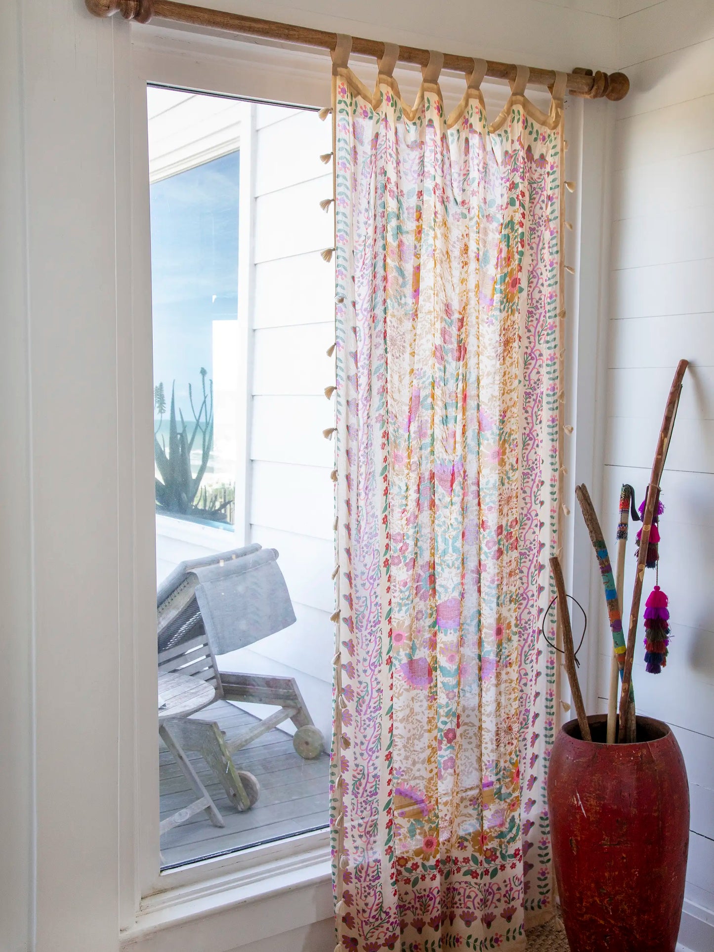 Printed Curtain Panel - Coral Jade Motif