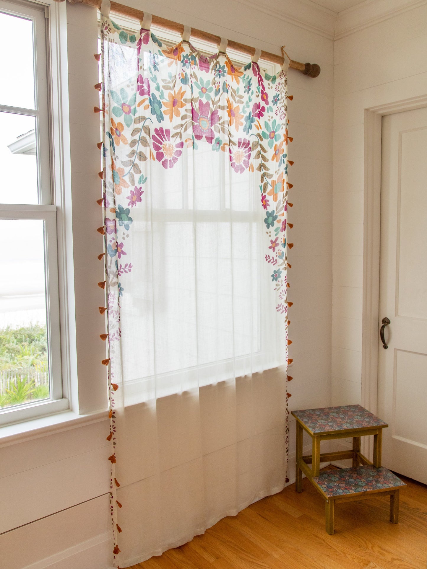 Printed Curtain Panel - Cream Floral