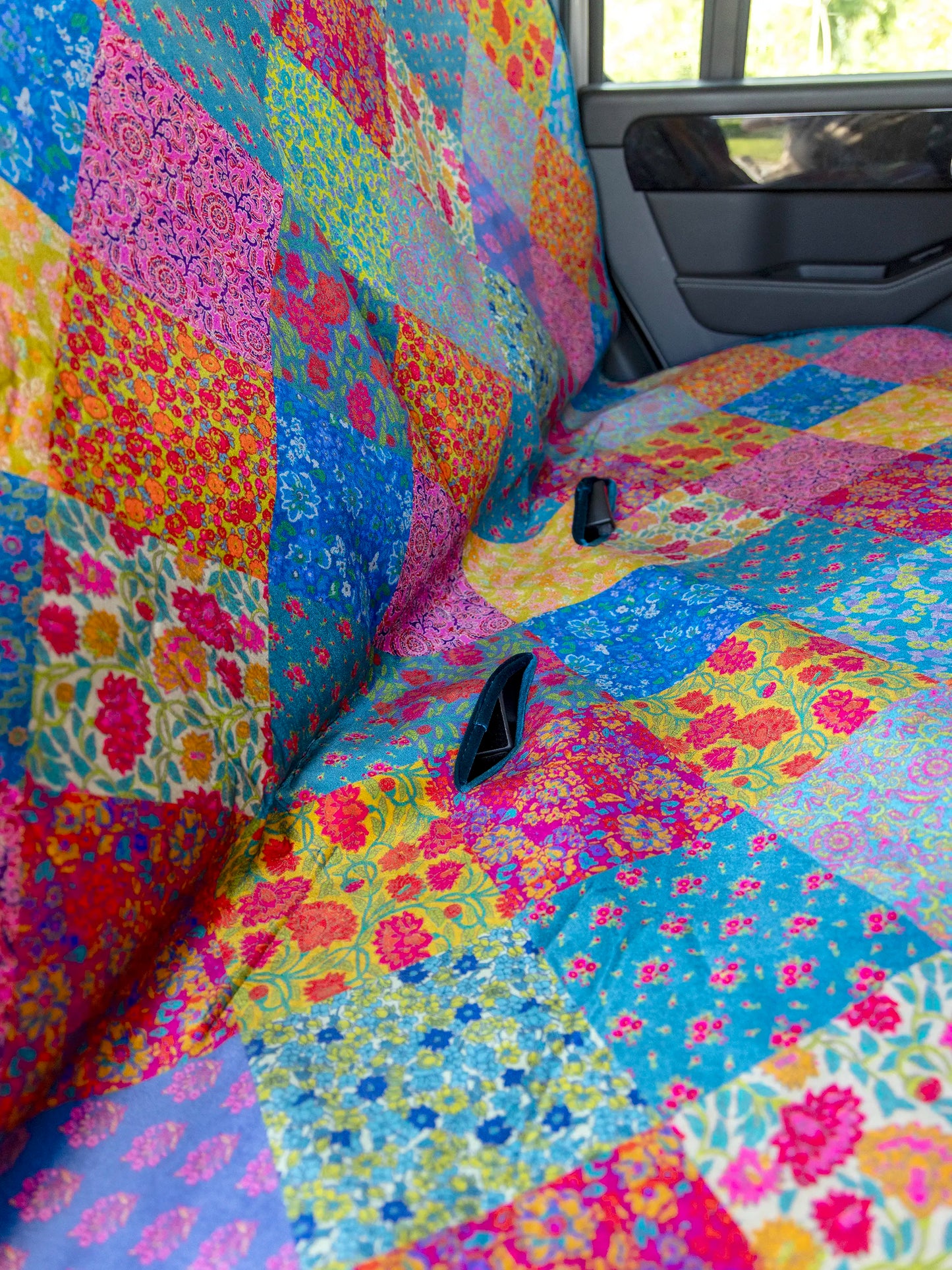 Velvet Back Car Seat Cover - Rainbow Patchwork
