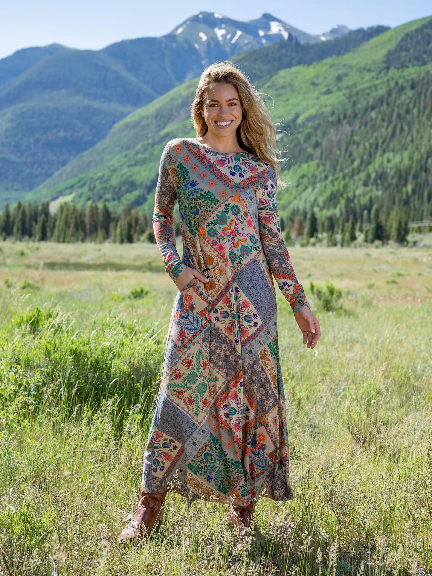 Stevie "ButterSoft" Knit Maxi Dress - Mandala Folk Patchwork