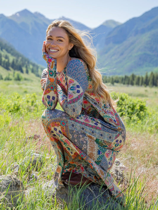 Stevie "ButterSoft" Knit Maxi Dress - Mandala Folk Patchwork