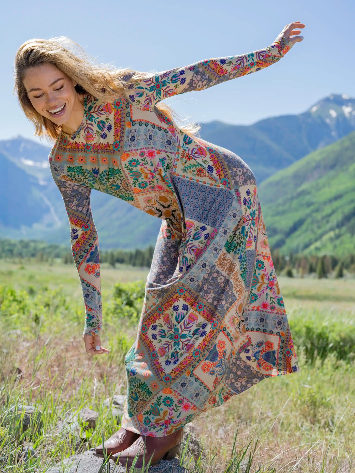Stevie "ButterSoft" Knit Maxi Dress - Mandala Folk Patchwork