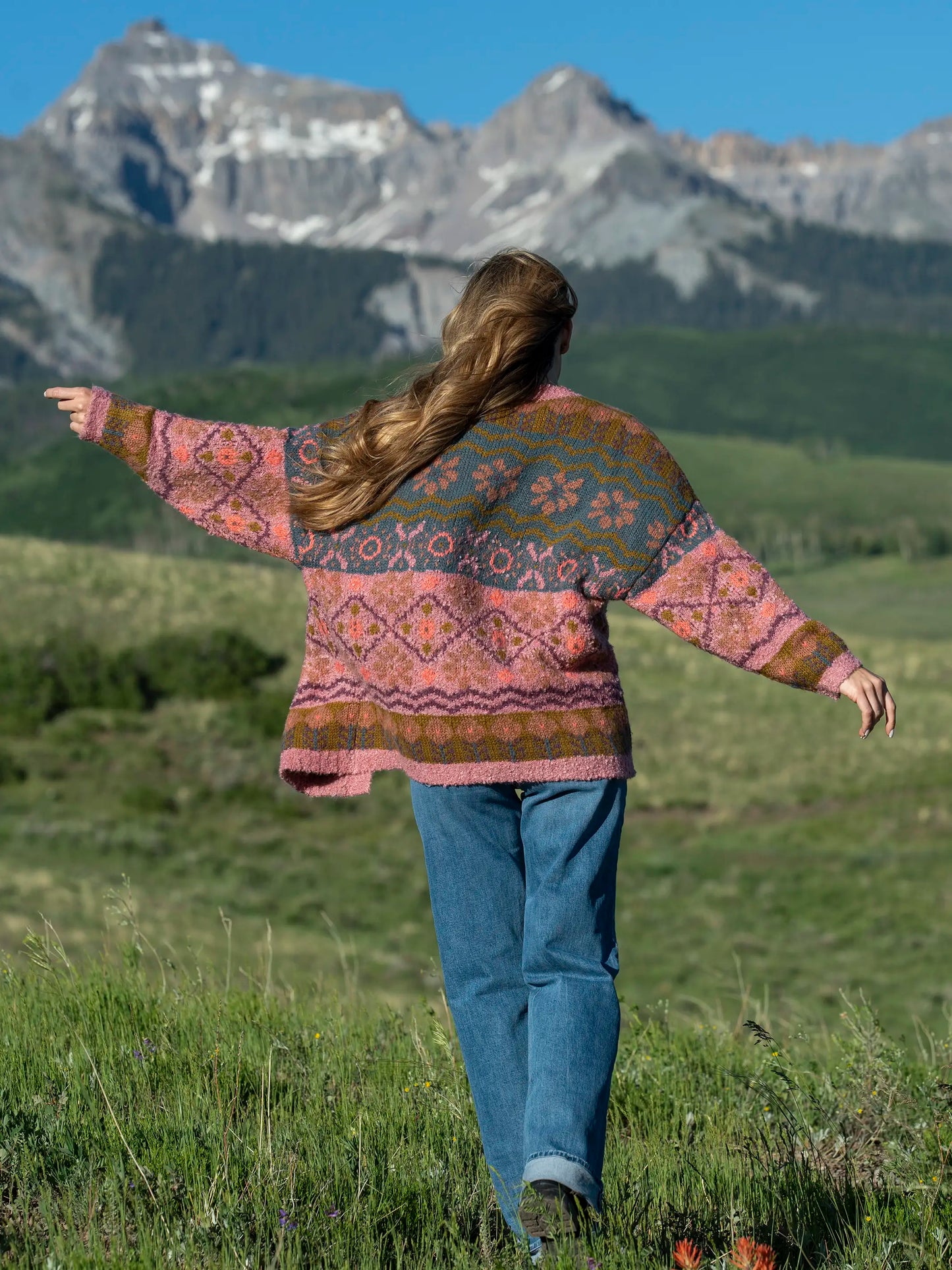 Calla Jacquard Cardigan Sweater - Alpine Meadow Mauve