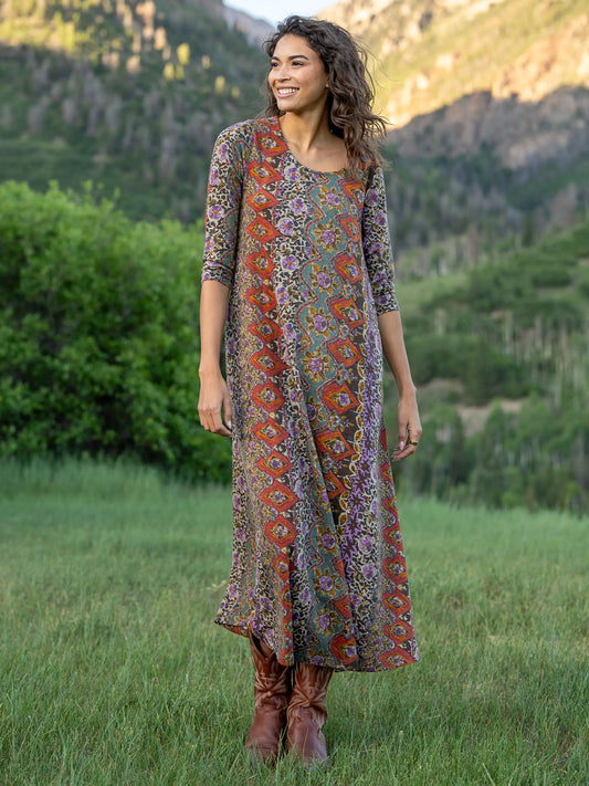 Lottie Sweater Knit Maxi Dress - Brown Tuscany Border