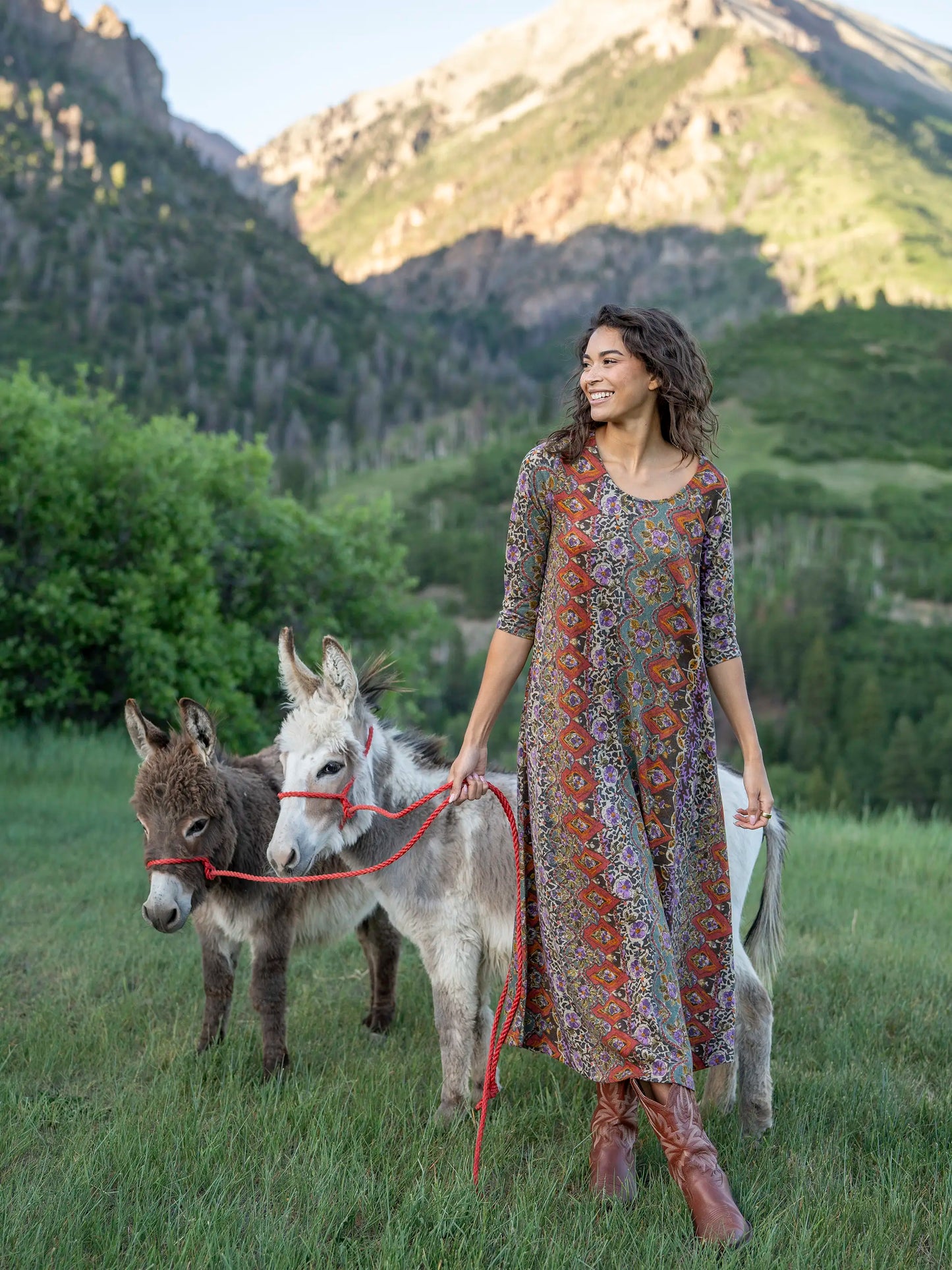 Lottie Sweater Knit Maxi Dress - Brown Tuscany Border