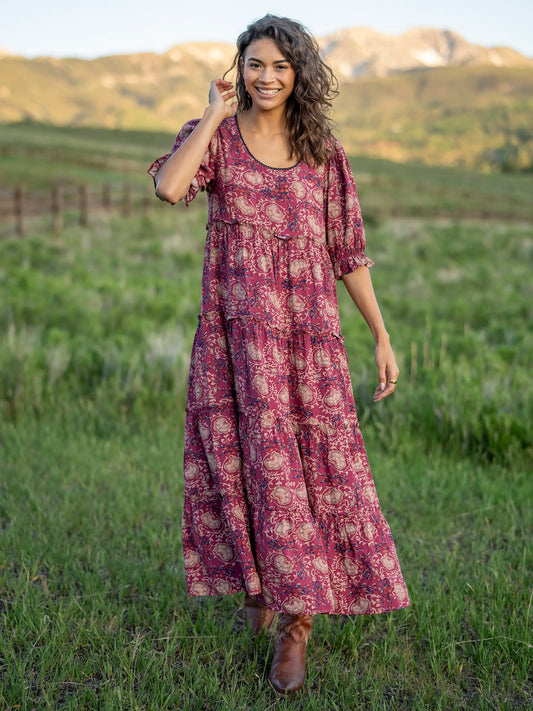 Collette Tiered Maxi Dress - Mauve India Vines