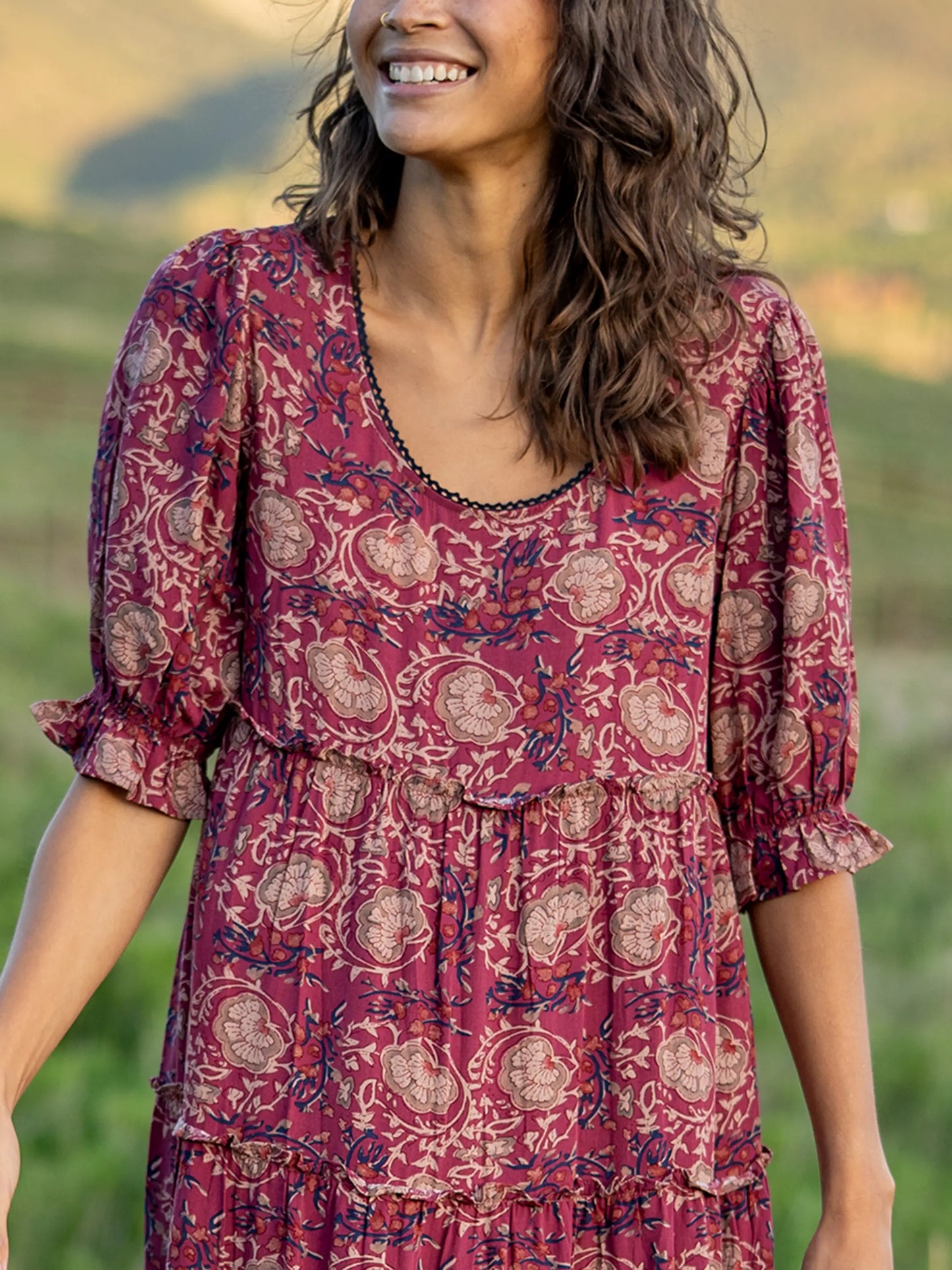 Collette Tiered Maxi Dress - Mauve India Vines