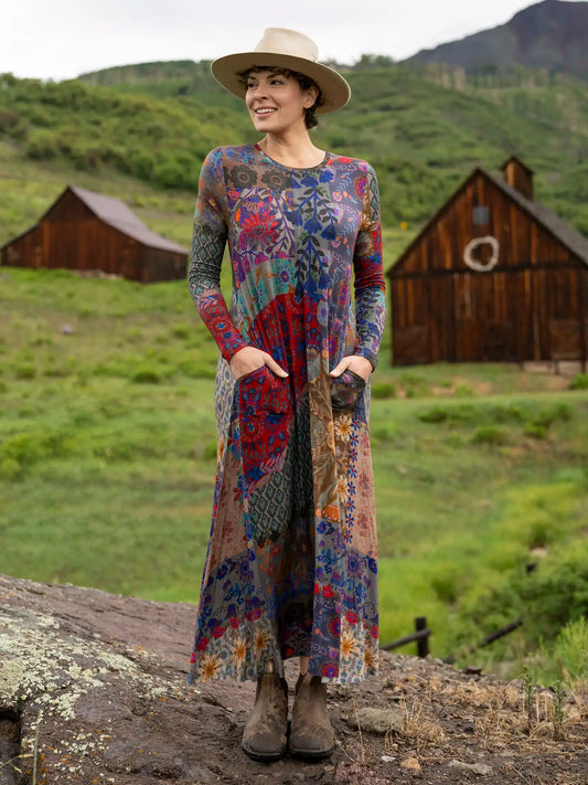 Stevie "ButterSoft" Knit Maxi Dress - Blue Patchwork