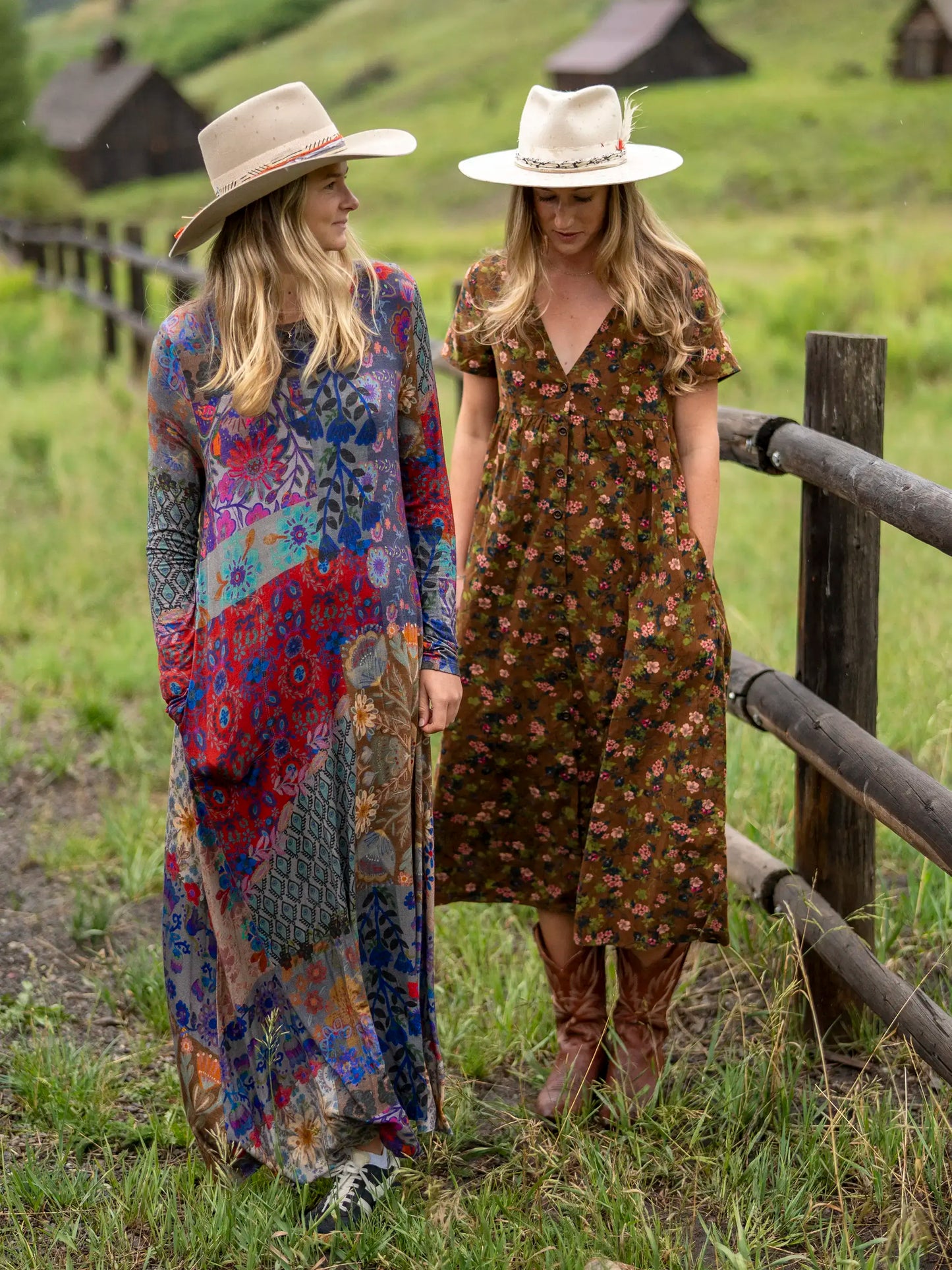 Avery Corduroy Midi Dress - Brown Floral Bouquets