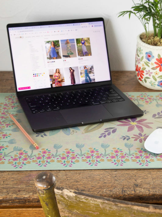 Desk Mat - Cream Folk Floral