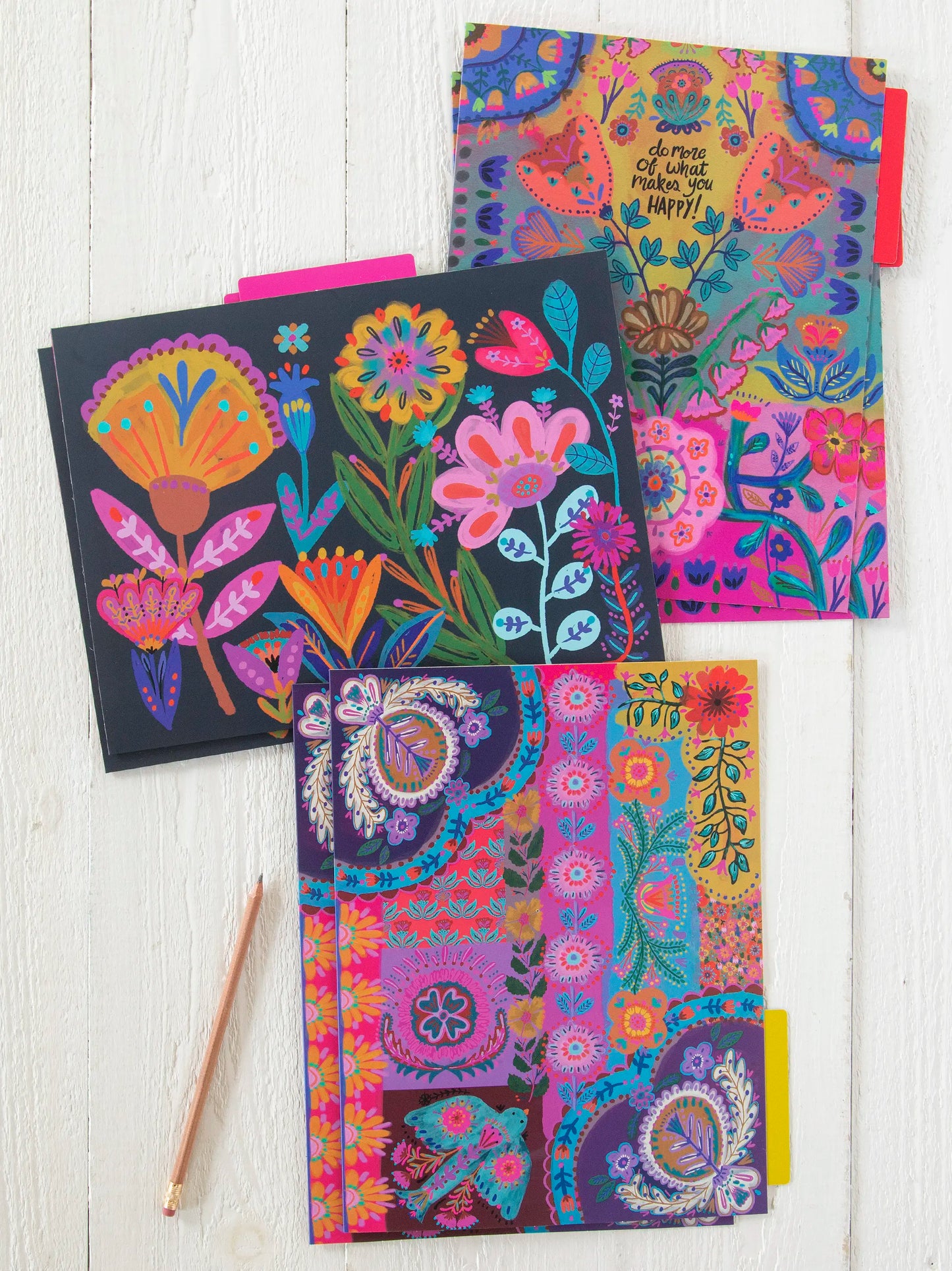 Colorful File Folders, Set of 6 - Navy Folk Flower