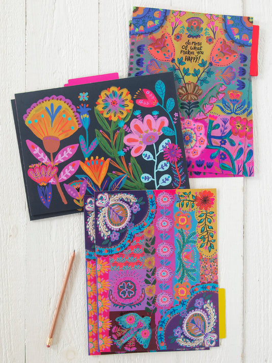 Colorful File Folders, Set of 6 - Navy Folk Flower