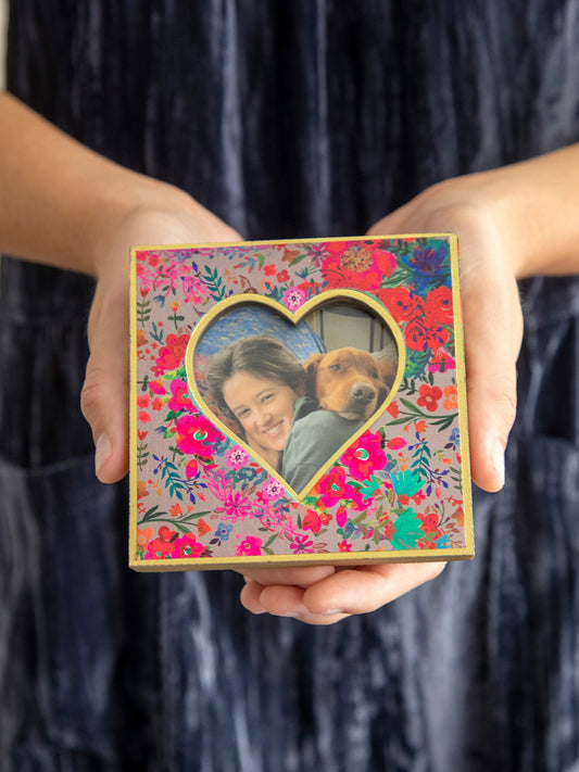 Mini Heart Wooden Picture Frame - Floral