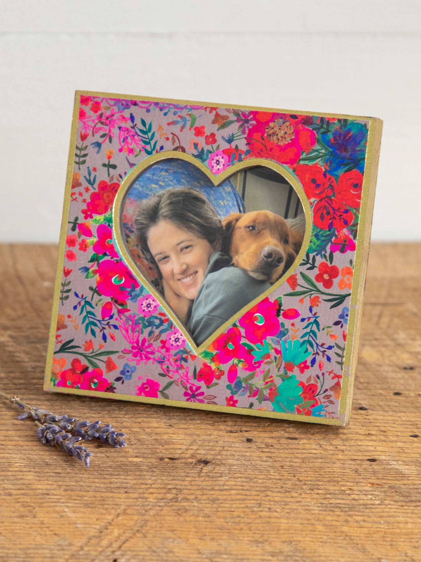 Mini Heart Wooden Picture Frame - Floral