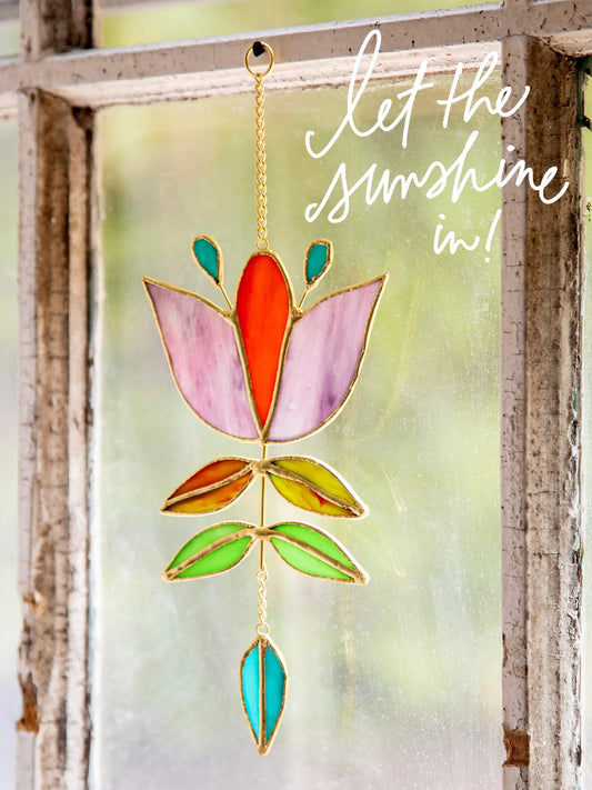Stained Glass Window Hanging - Folk Flower