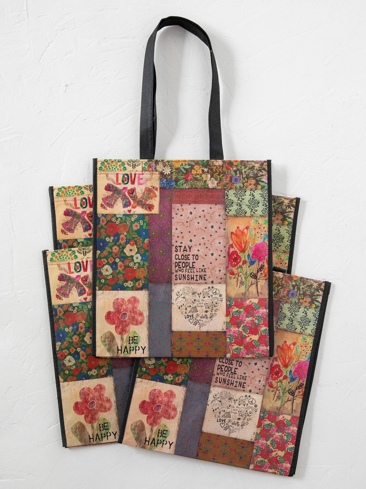 Reusable Grocery Bags, Set of 5 - Patchwork Be Happy
