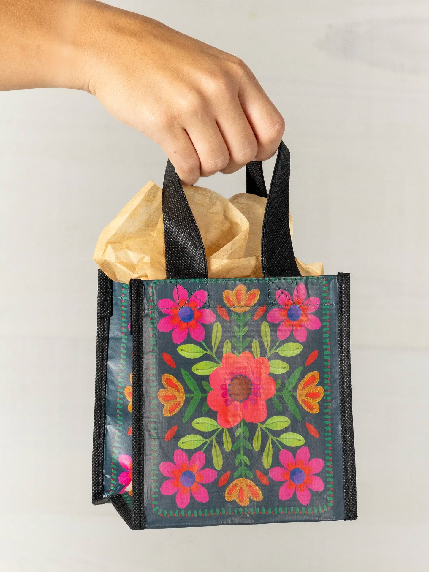 Small Happy Bag, Set of 3 - Dark Teal Flower