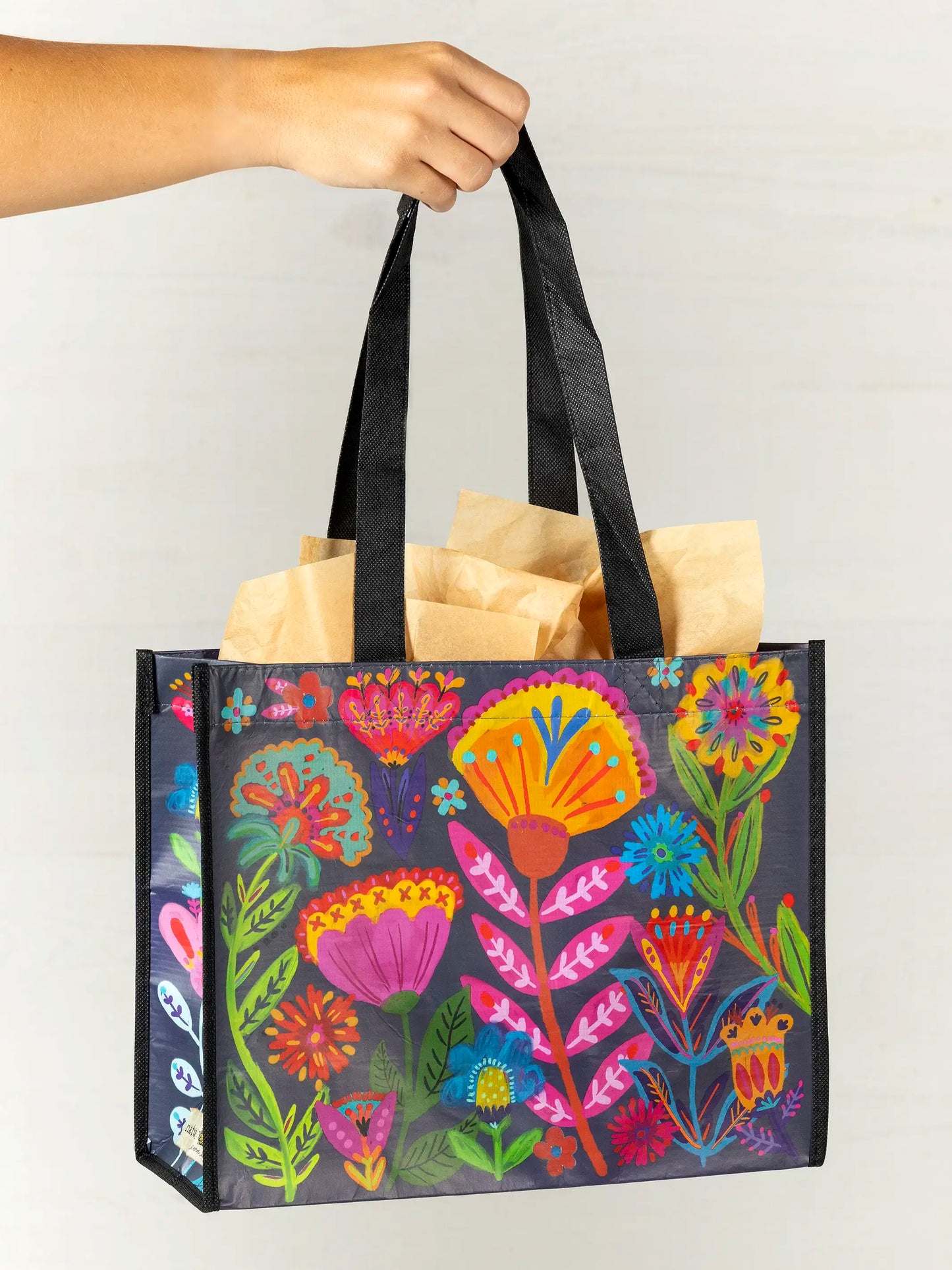 Large Happy Bag, Set of 3 - Navy Folk Flower