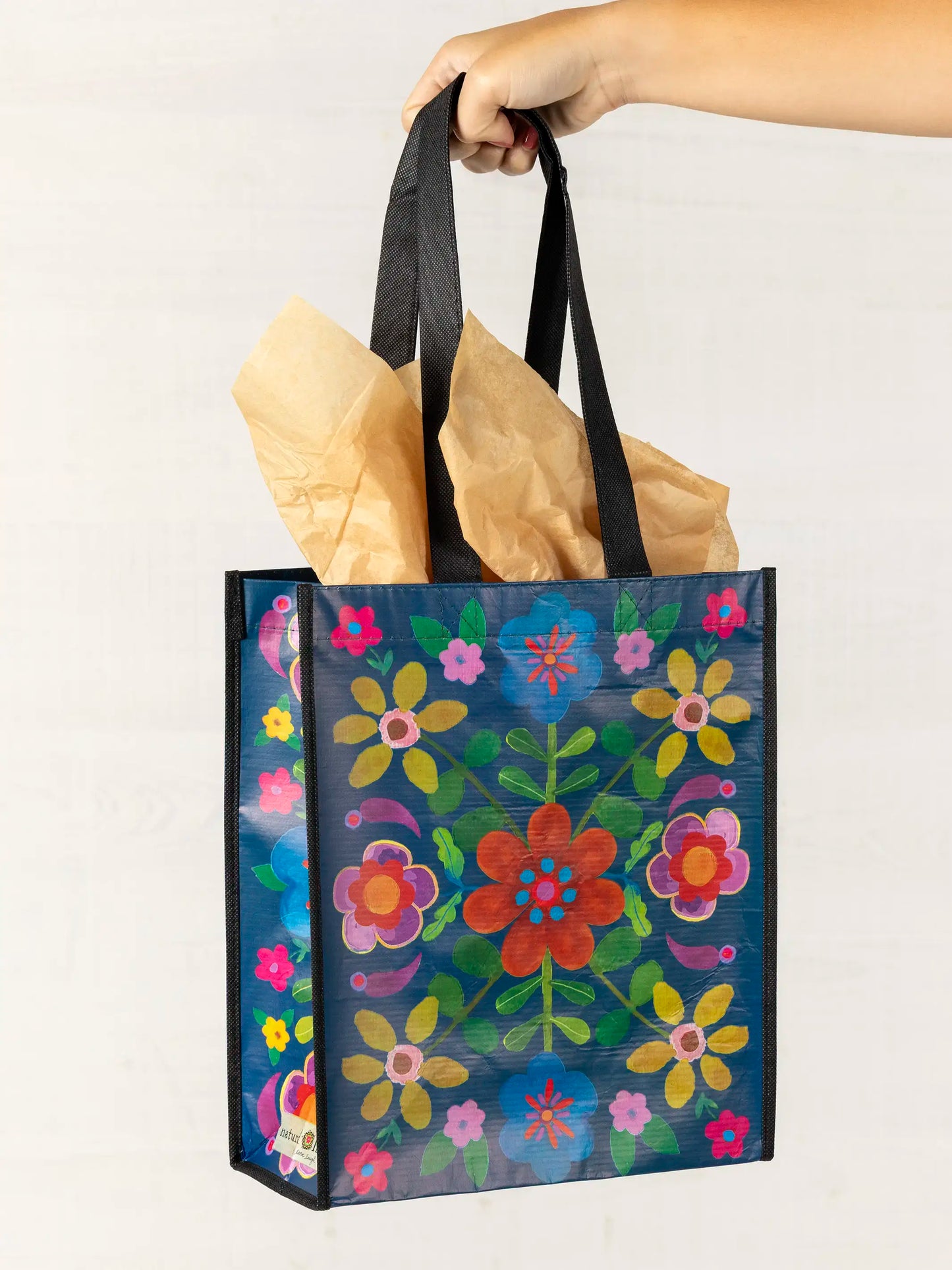 Large Happy Bag, Set of 3 - Teal Folk Flower