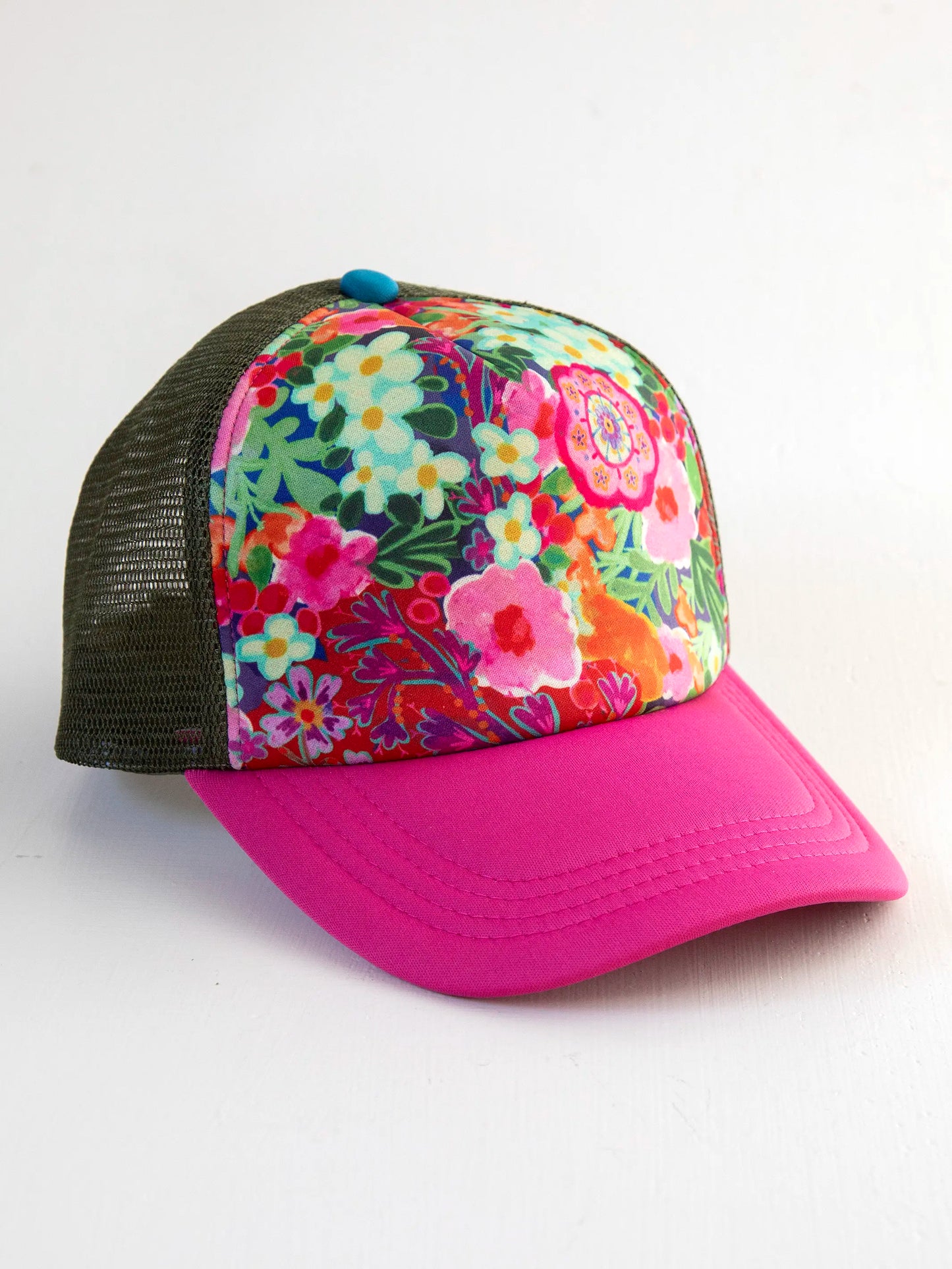 Adjustable Trucker Hat - Pink Painted Garden