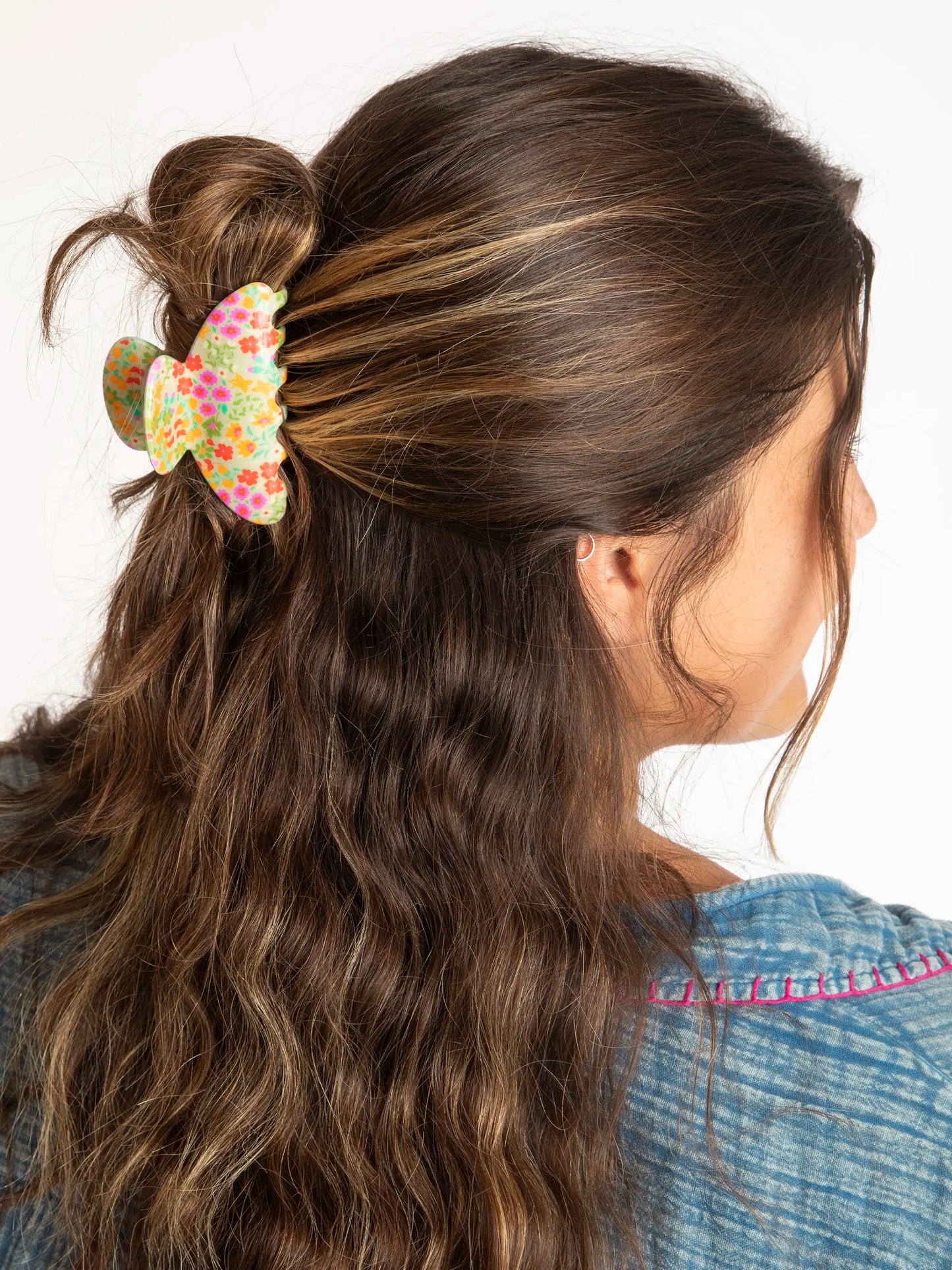 Floral Claw Clips, Set of 3 - Cream Mustard Coral Floral