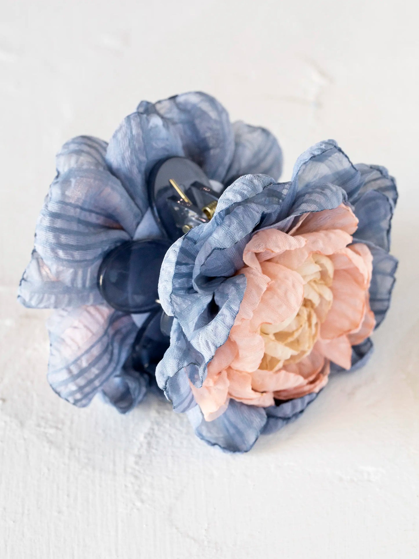 Fabric Flower Hair Clip - Denim
